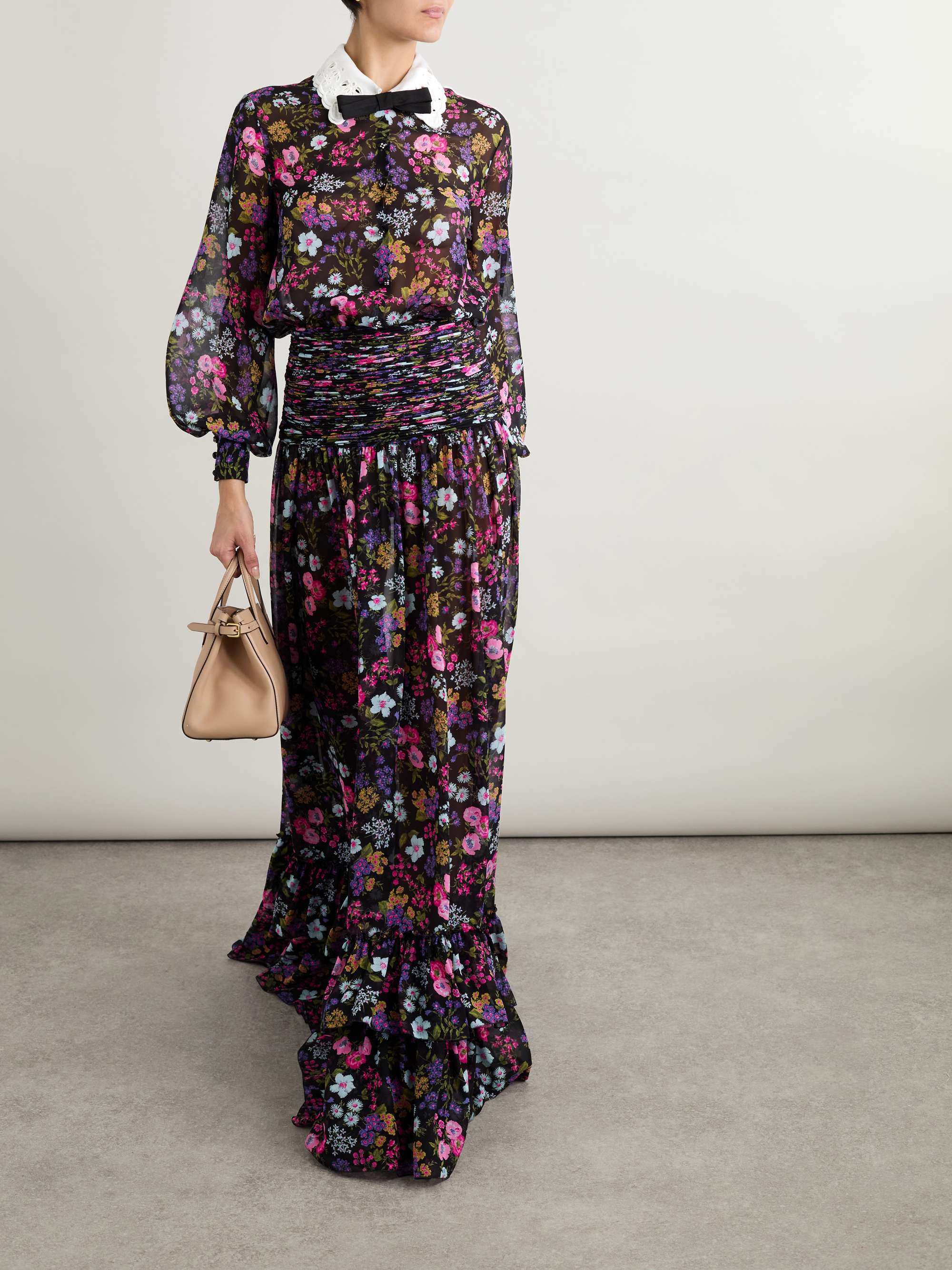Broderie anglaise-trimmed smocked floral-print silk-georgette maxi dress view