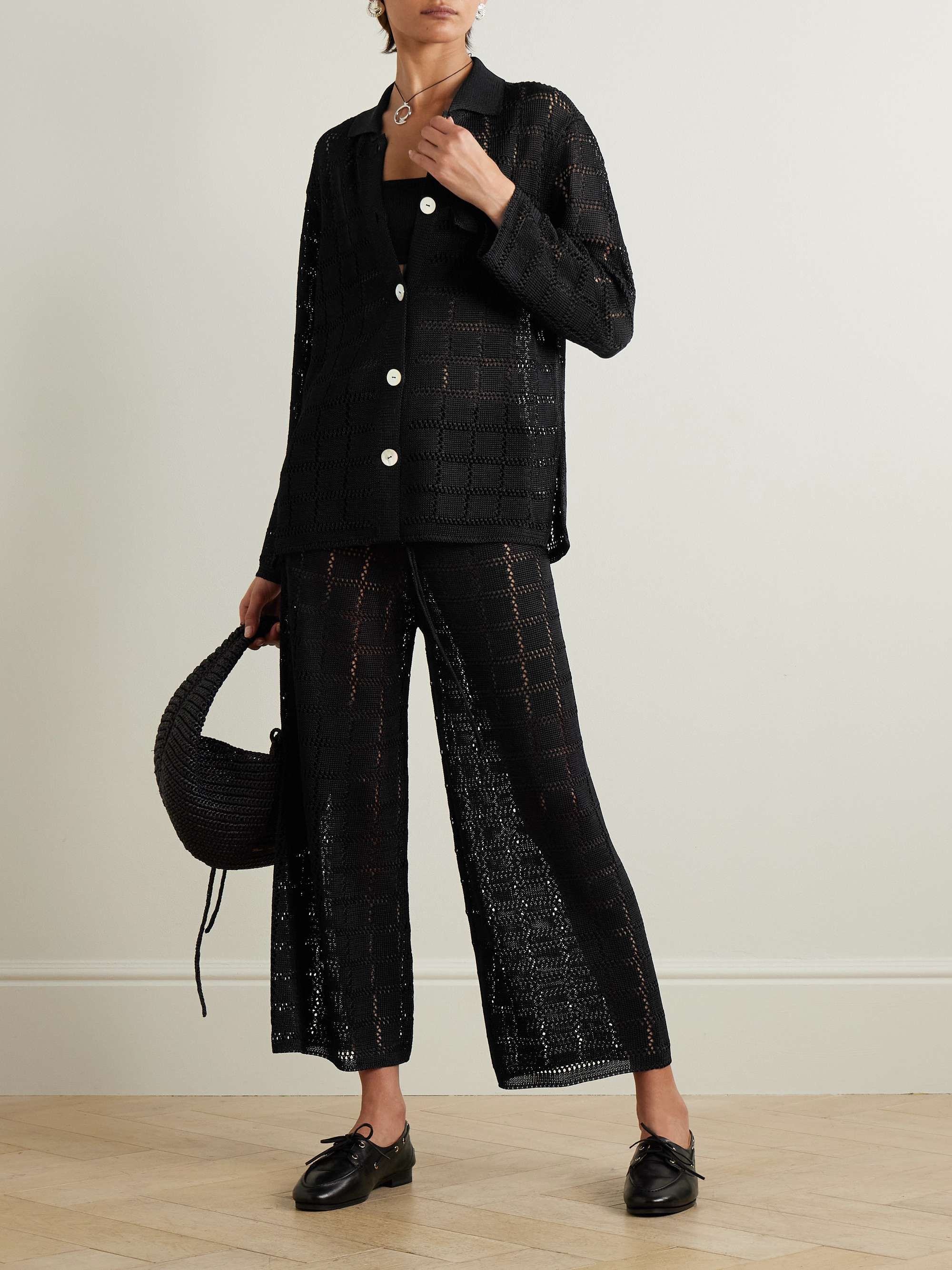 Pointelle-knit wide-leg pants view