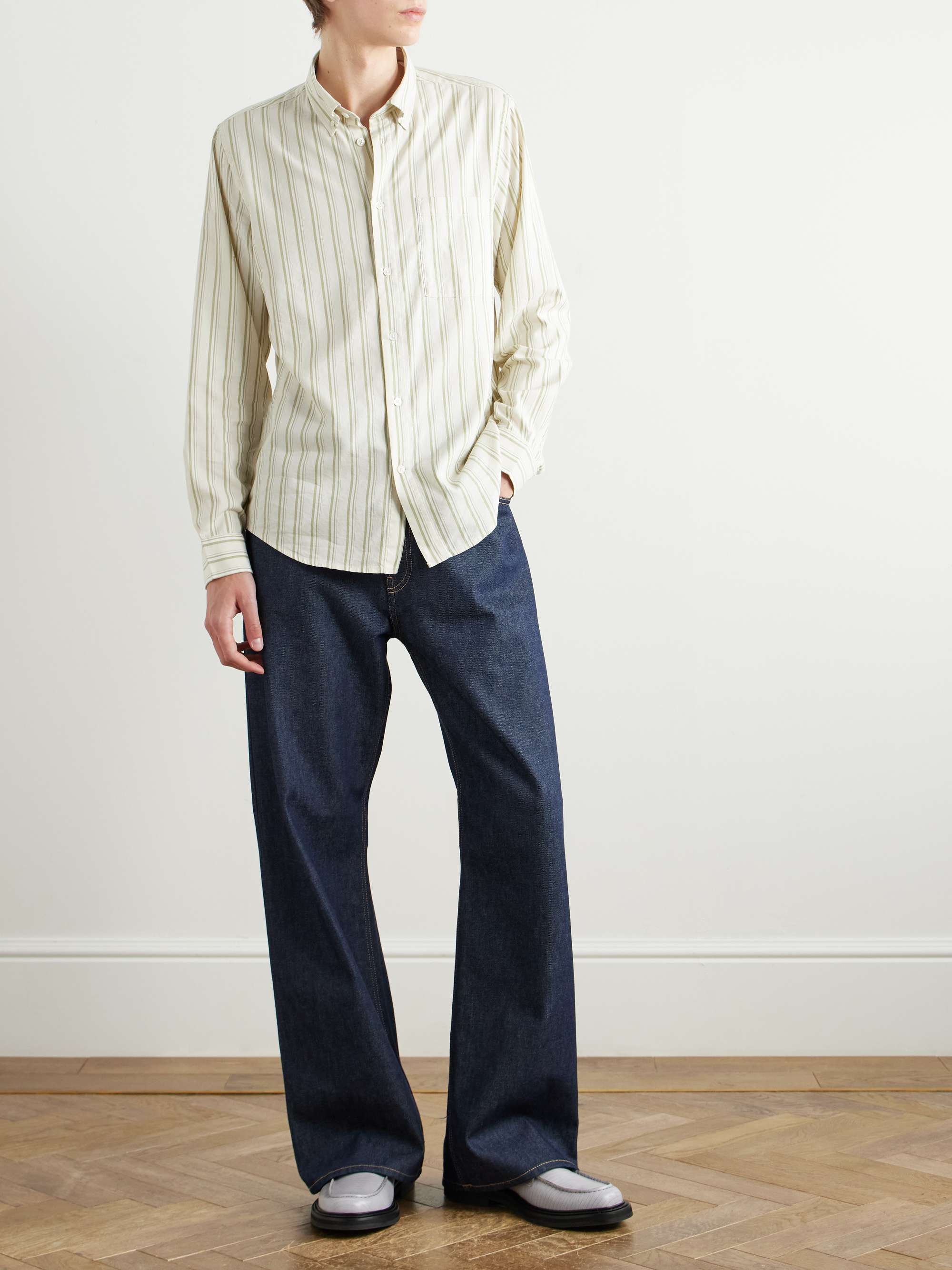 Arne 5655 Button-Down Collar Striped Organic Cotton and TENCEL™ Modal-Blend Twill Shirt view