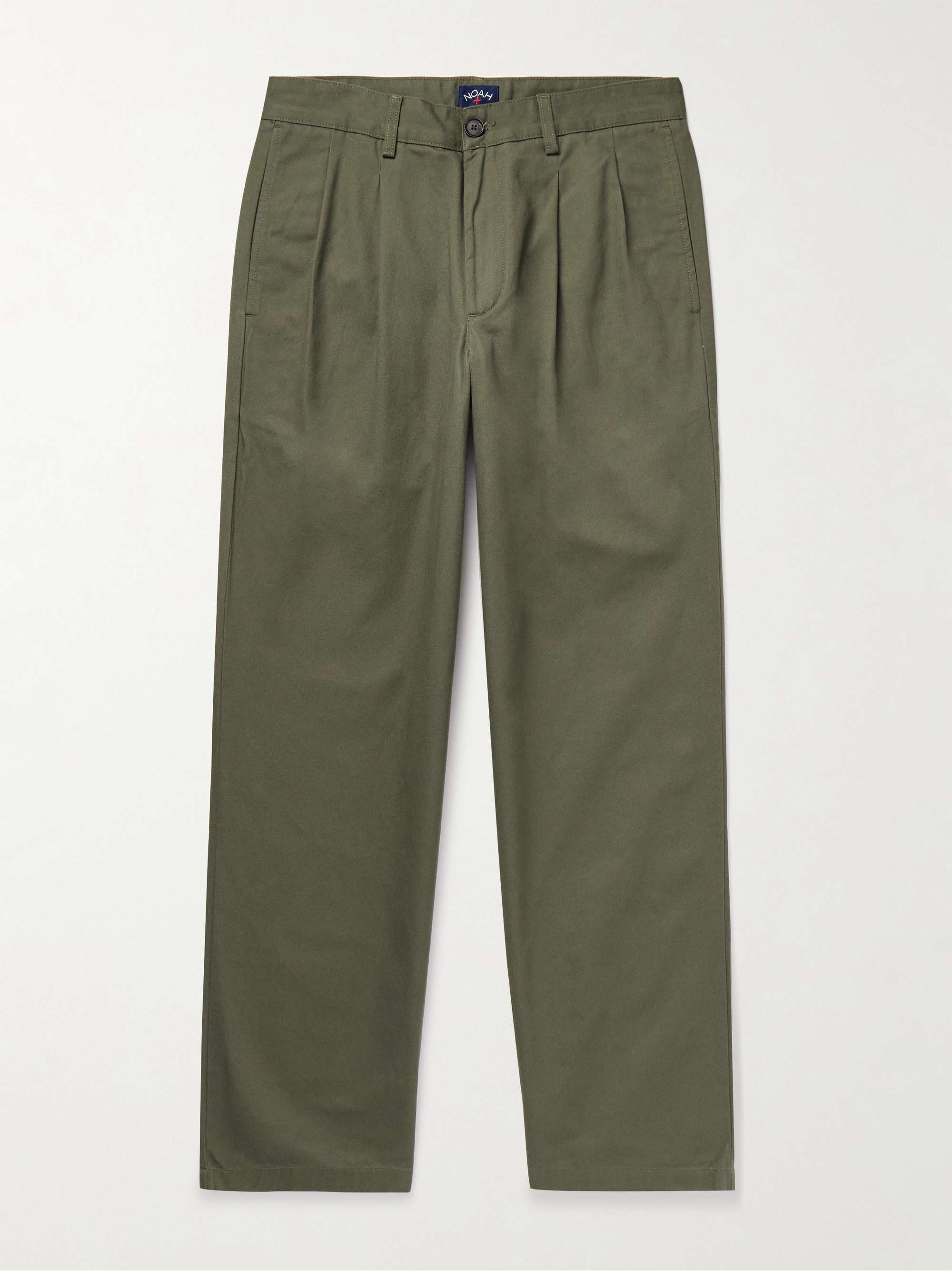 Straight-Leg Pleated Cotton-Twill Trousers view