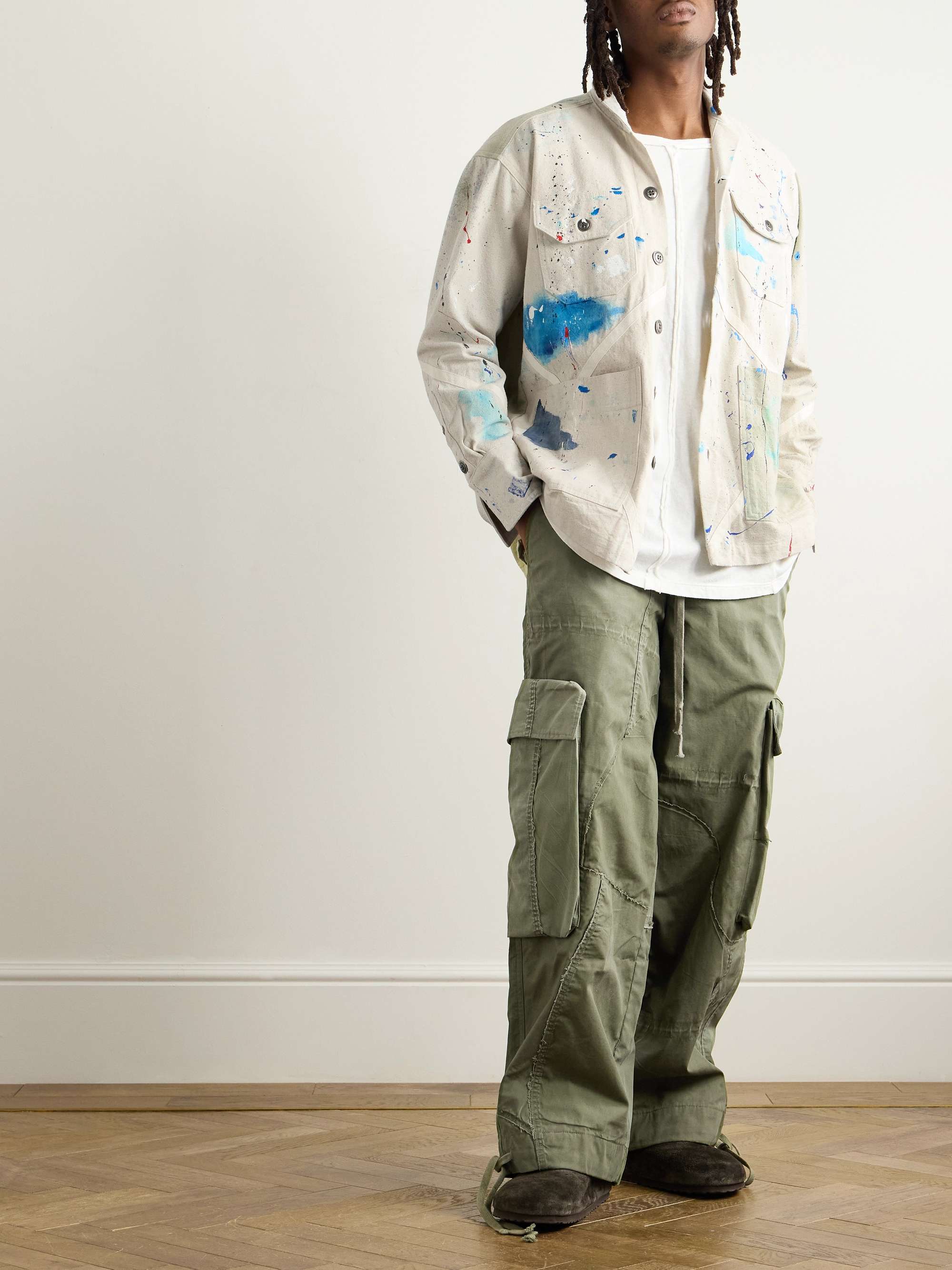 Shawl-Collar Paint-Splattered Cotton-Canvas Overshirt view