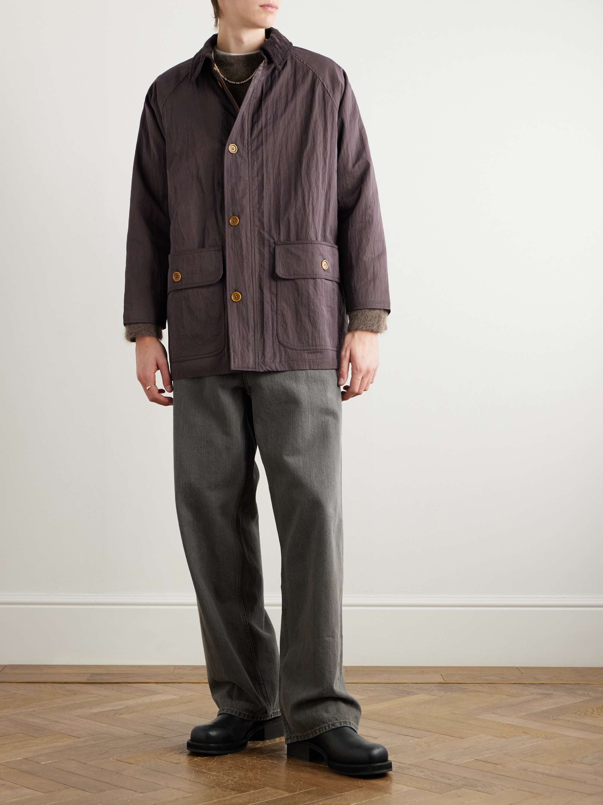 Corduroy-Trimmed Crinkled-Gabardine Jacket view