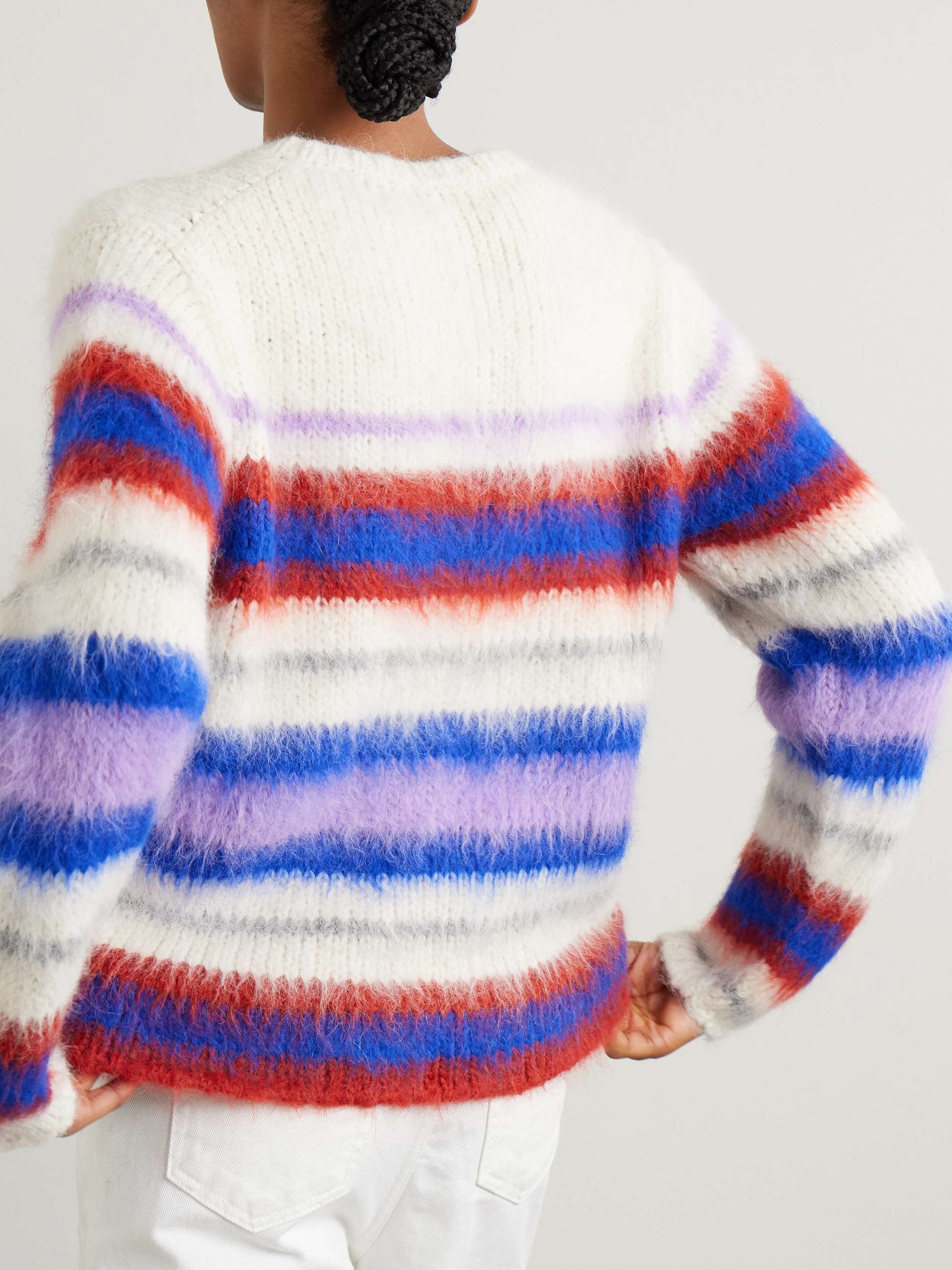 Thistle Vineyard brushed striped alpaca-blend sweater view