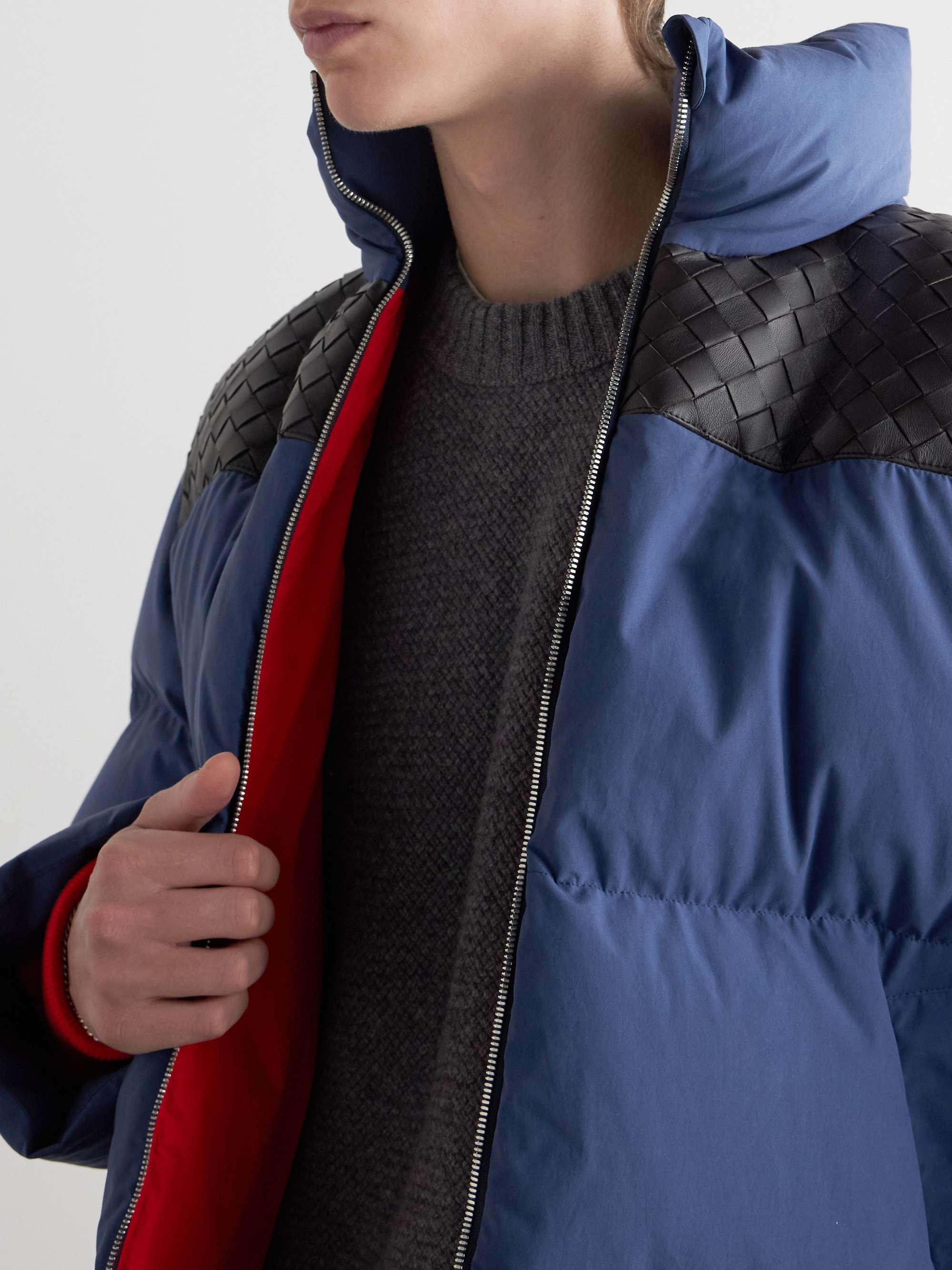 Intrecciato Leather-Trimmed Quilted Cotton-Poplin Down Jacket view