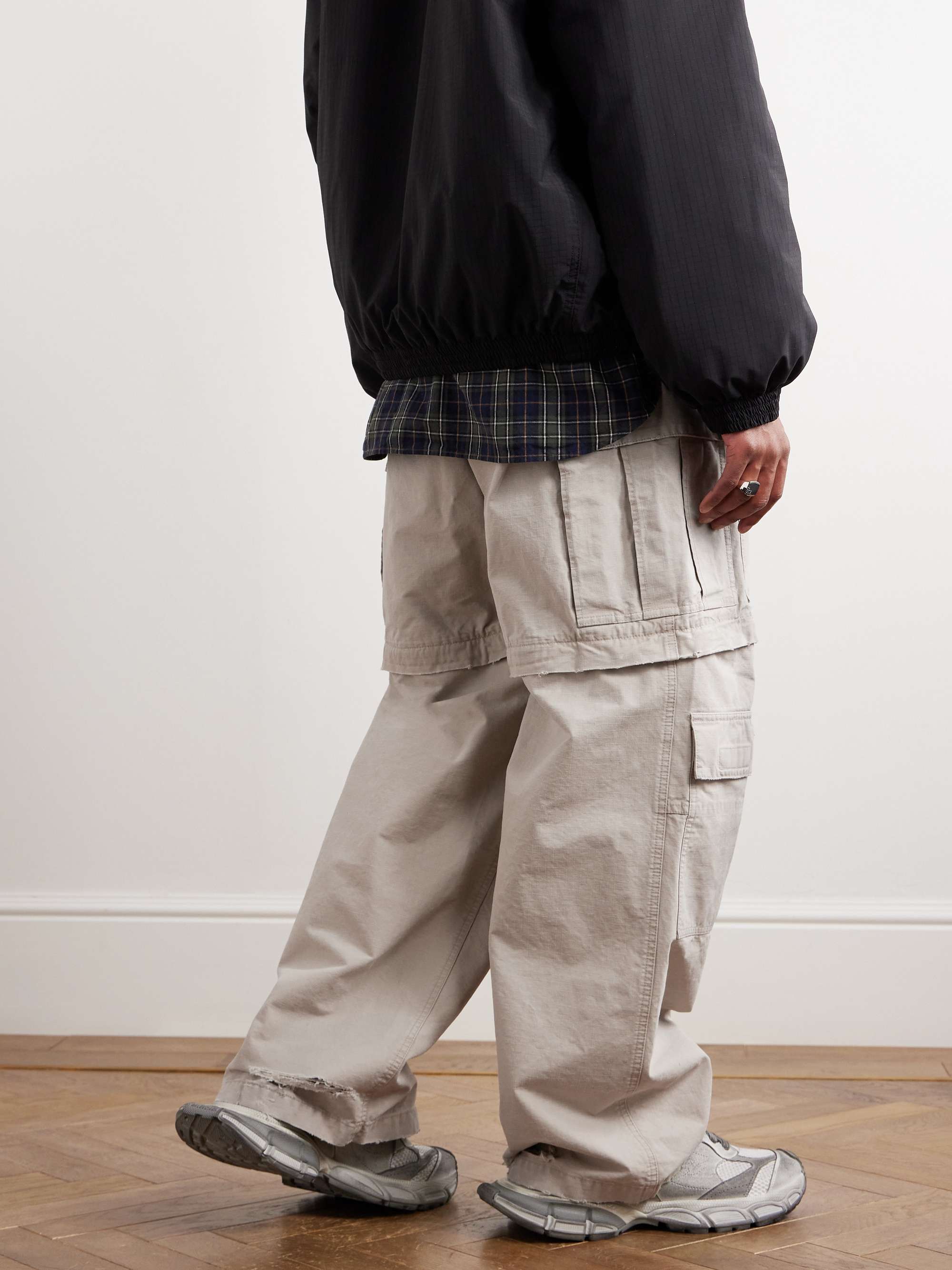 Convertible Distressed Cotton-Ripstop Cargo Trousers view
