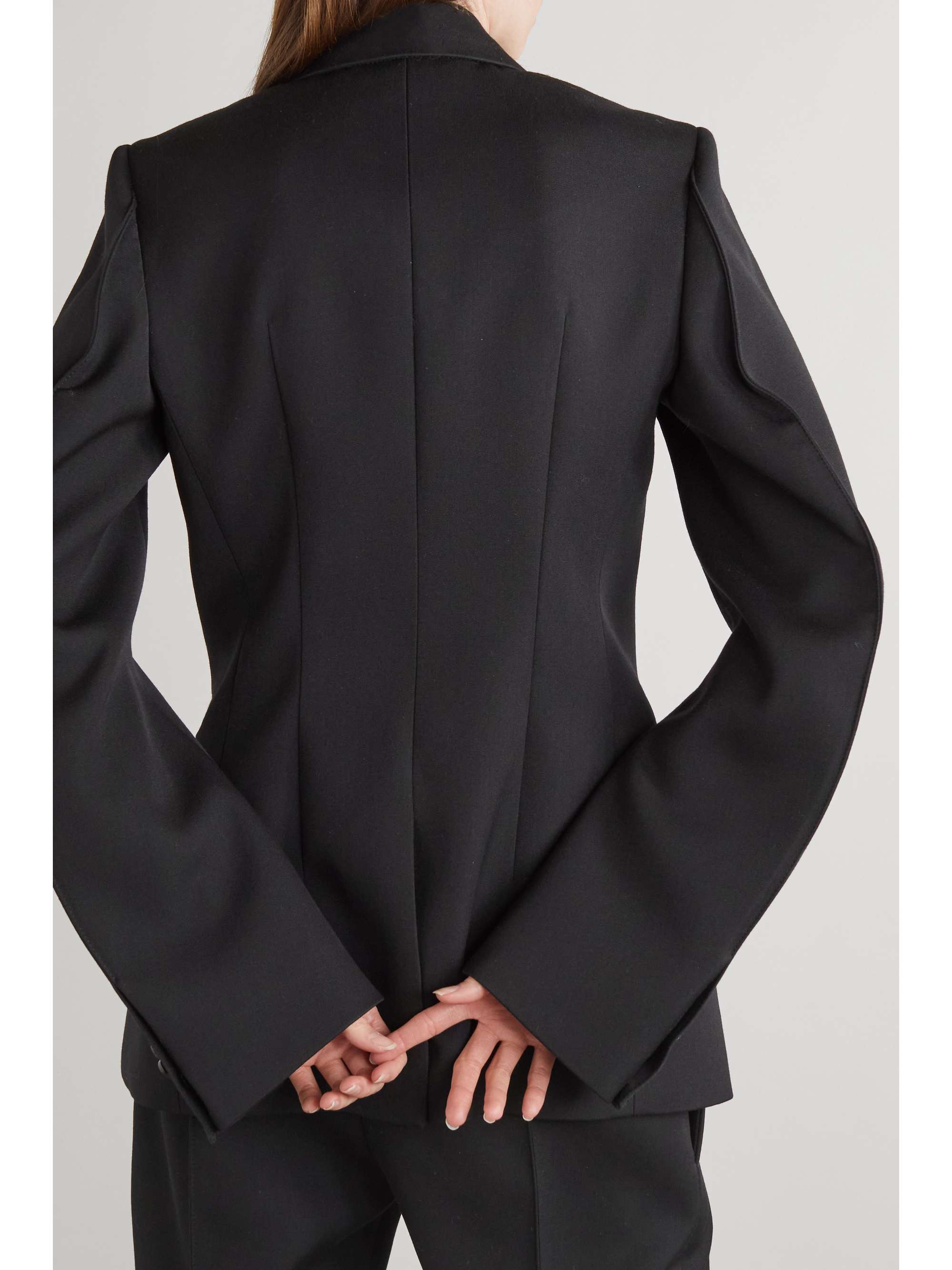 Double-breasted satin-trimmed grain de poudre wool blazer view