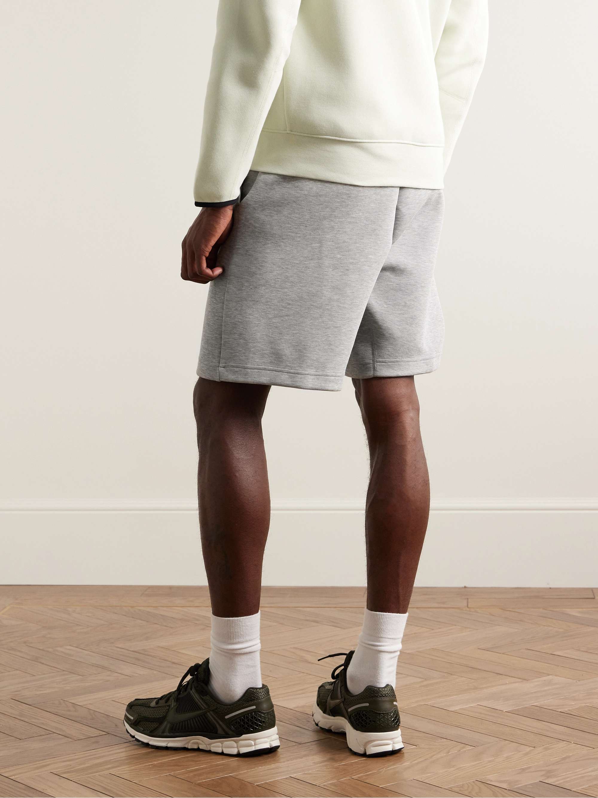 Straight-Leg Logo-Print Cotton-Blend Tech Fleece Drawstring Shorts view