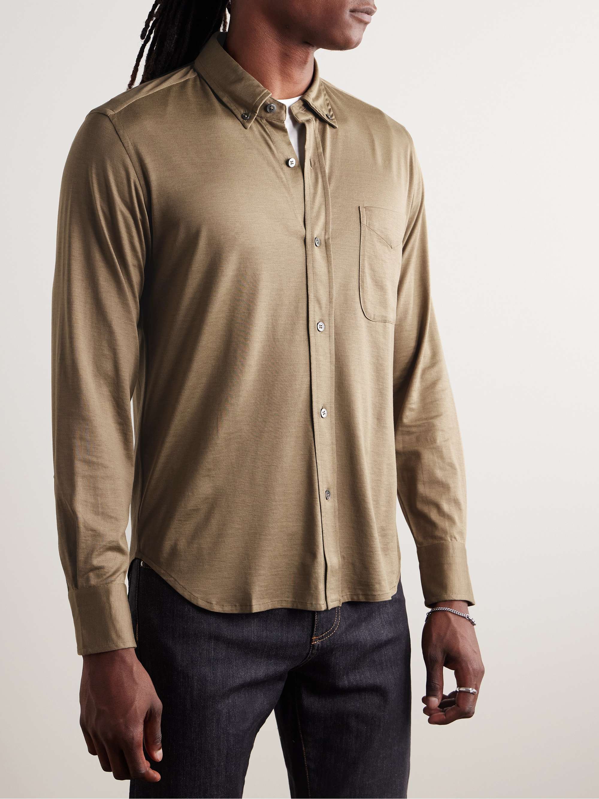 Button-Down Collar Silk and Cotton-Blend Shirt view