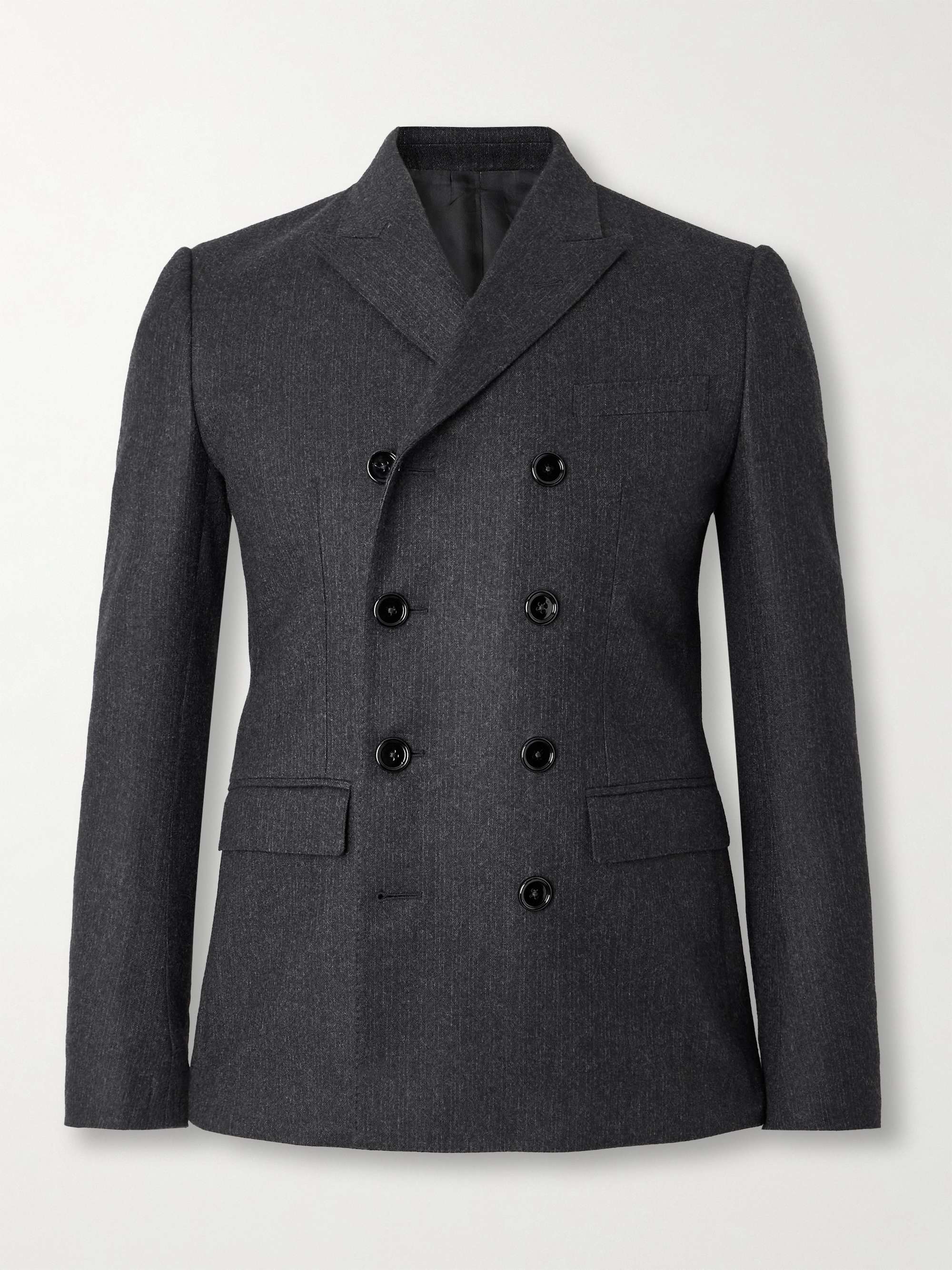 Slim-Fit Double-Breasted Pinstriped Brushed Wool-Twill Suit Jacket view
