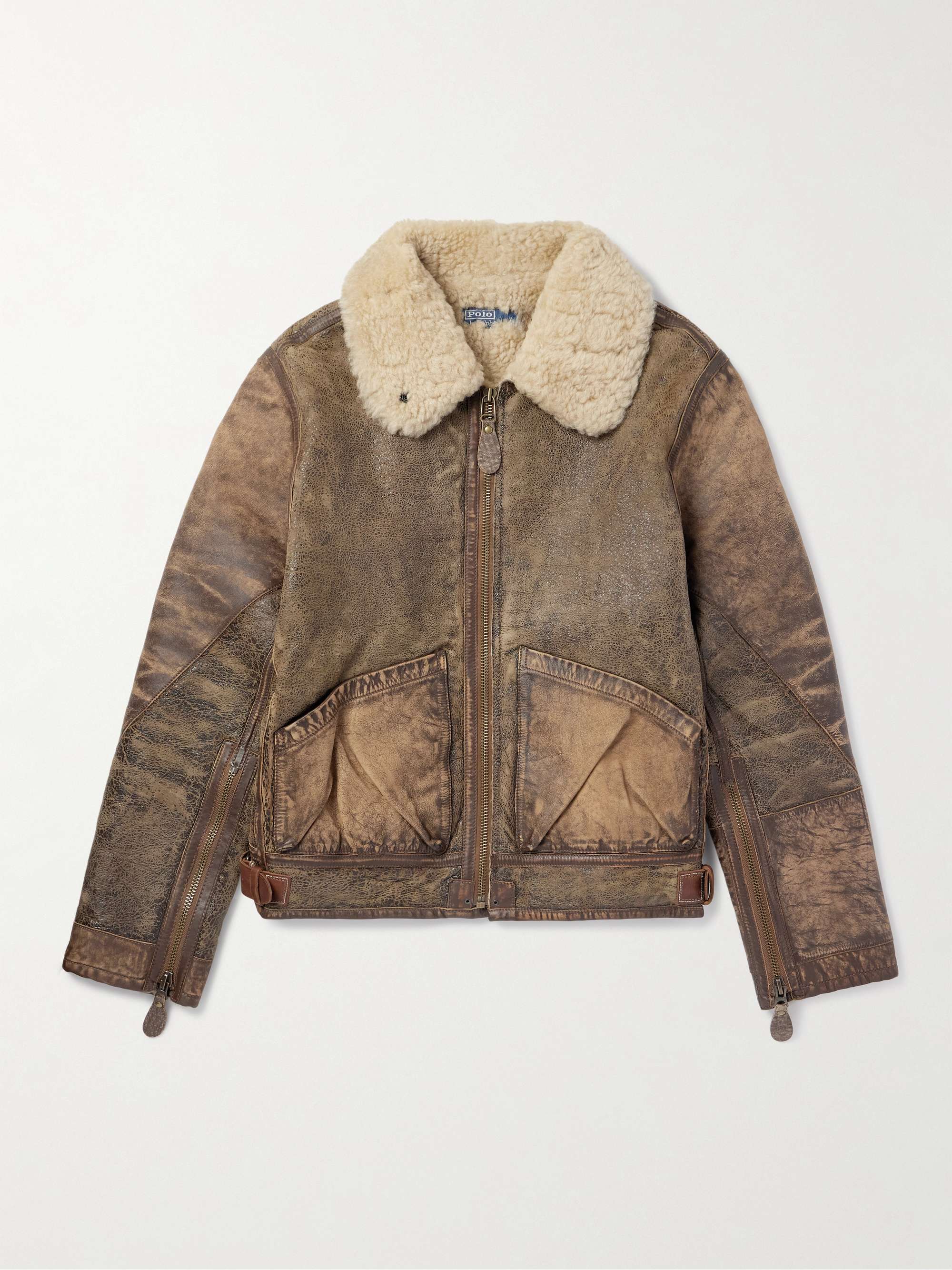 Distressed Shearling Bomber Jacket view