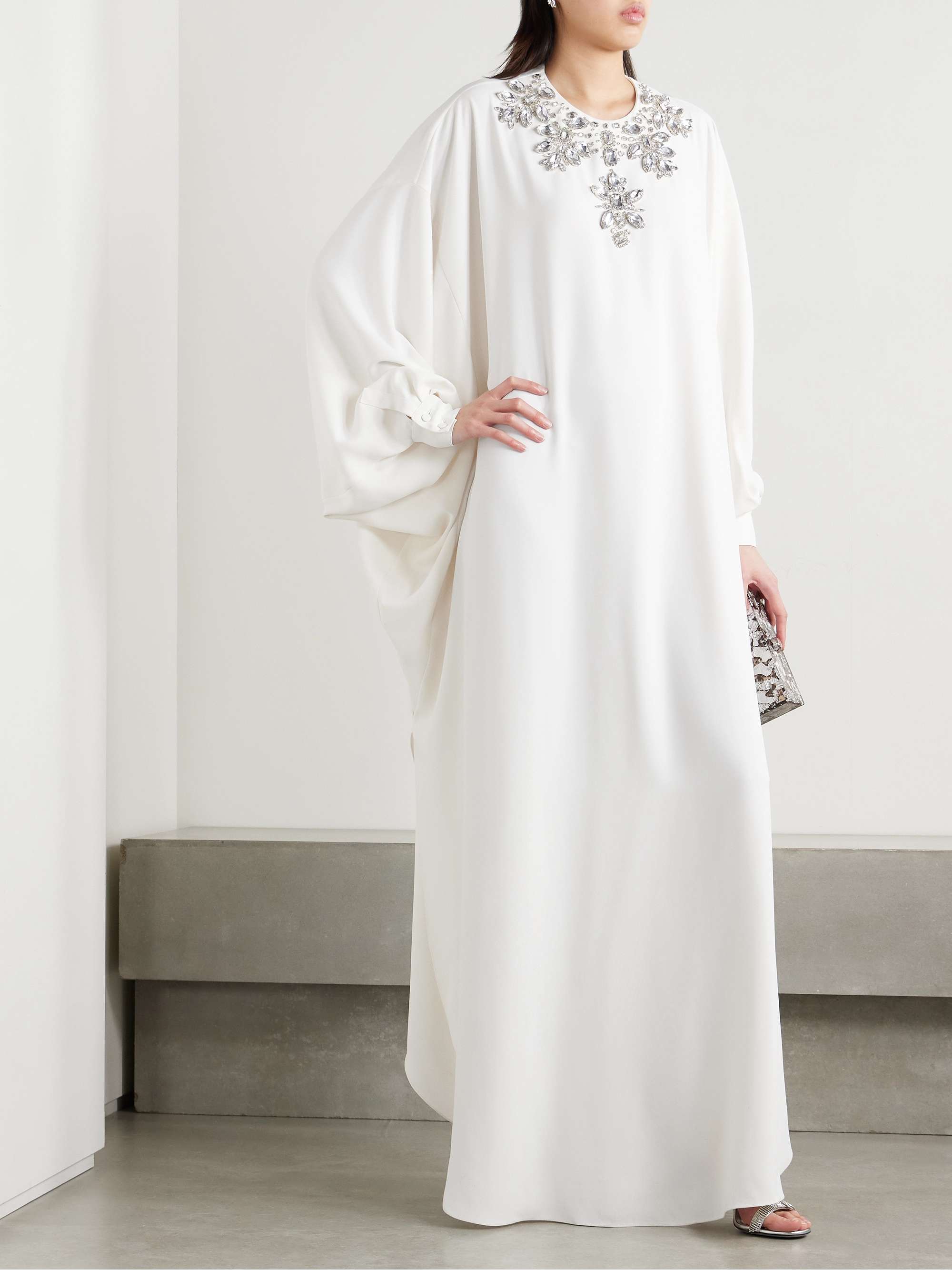 Draped crystal-embellished cady gown view
