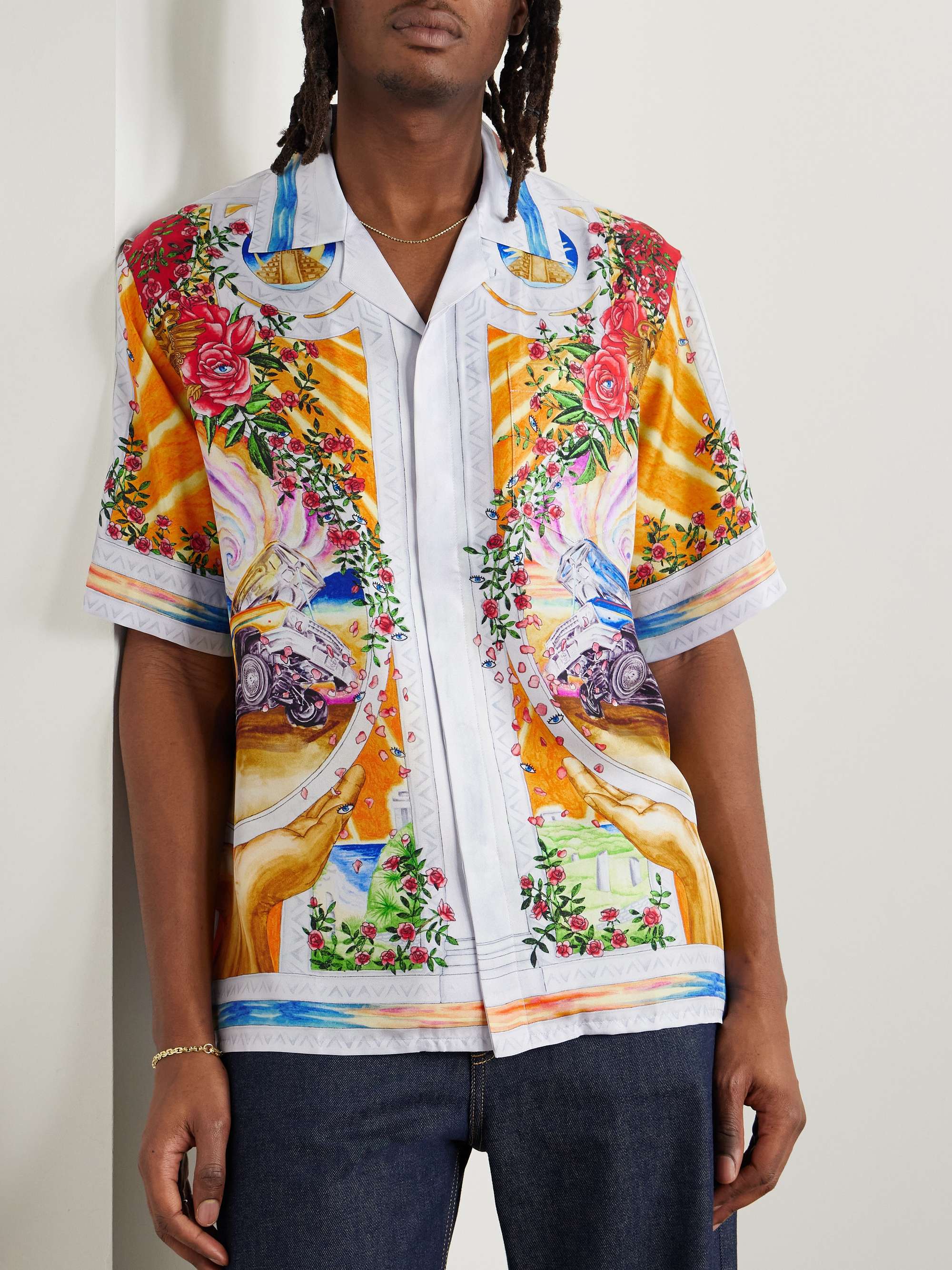 La Tornade De Rose Convertible-Collar Printed Silk-Twill Shirt view