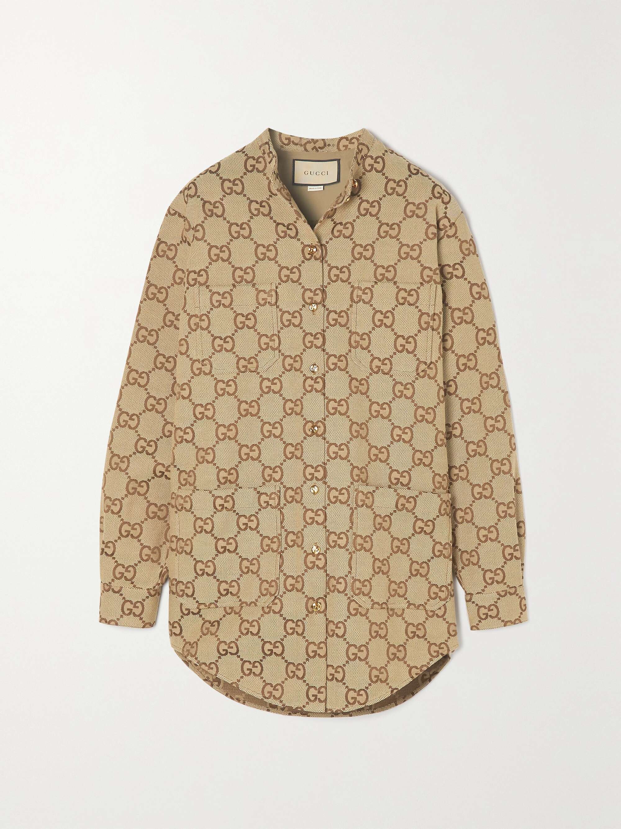 Cotton-blend canvas-jacquard shirt view