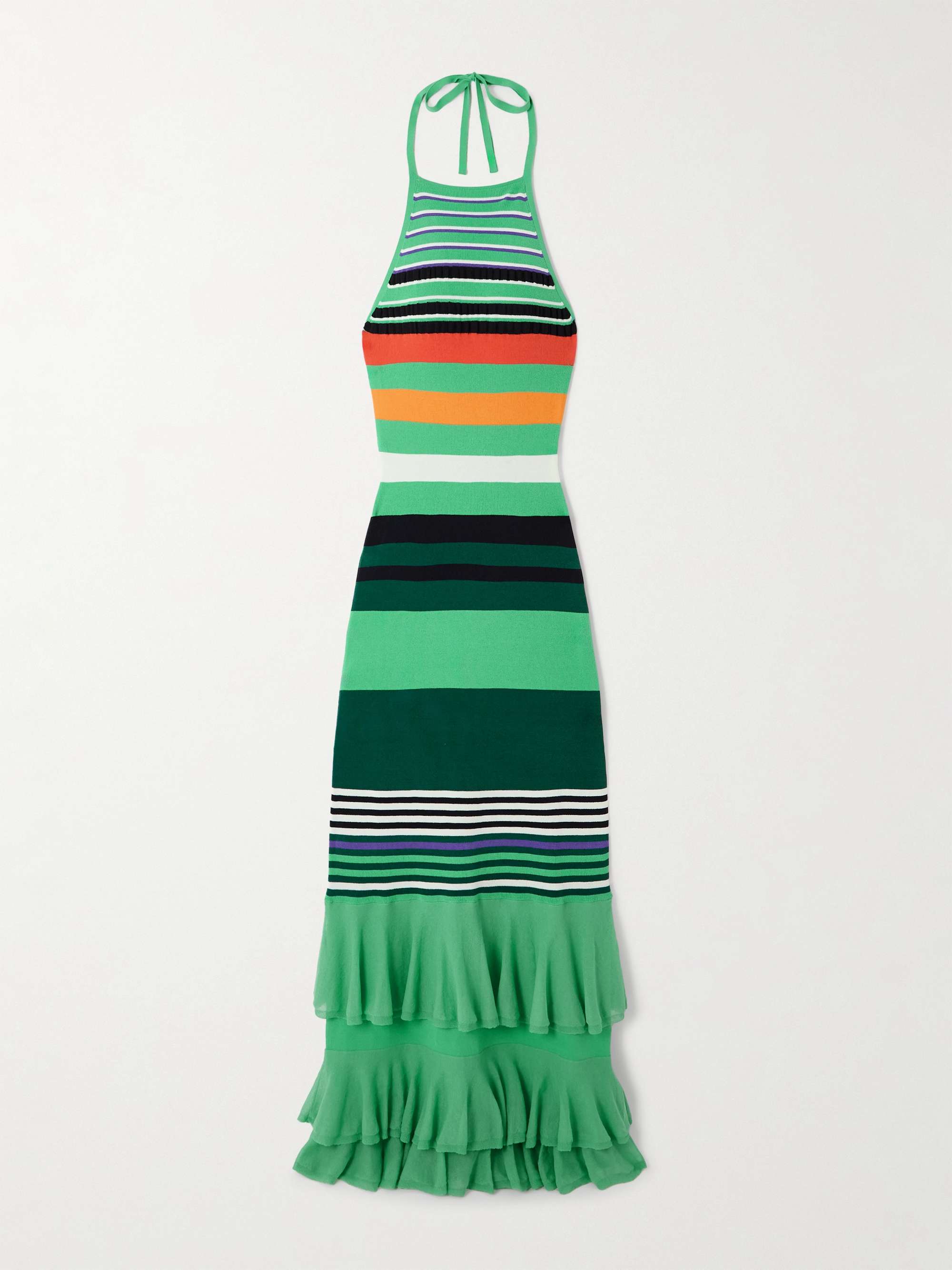 Ruffled striped stretch-knit halterneck maxi dress view