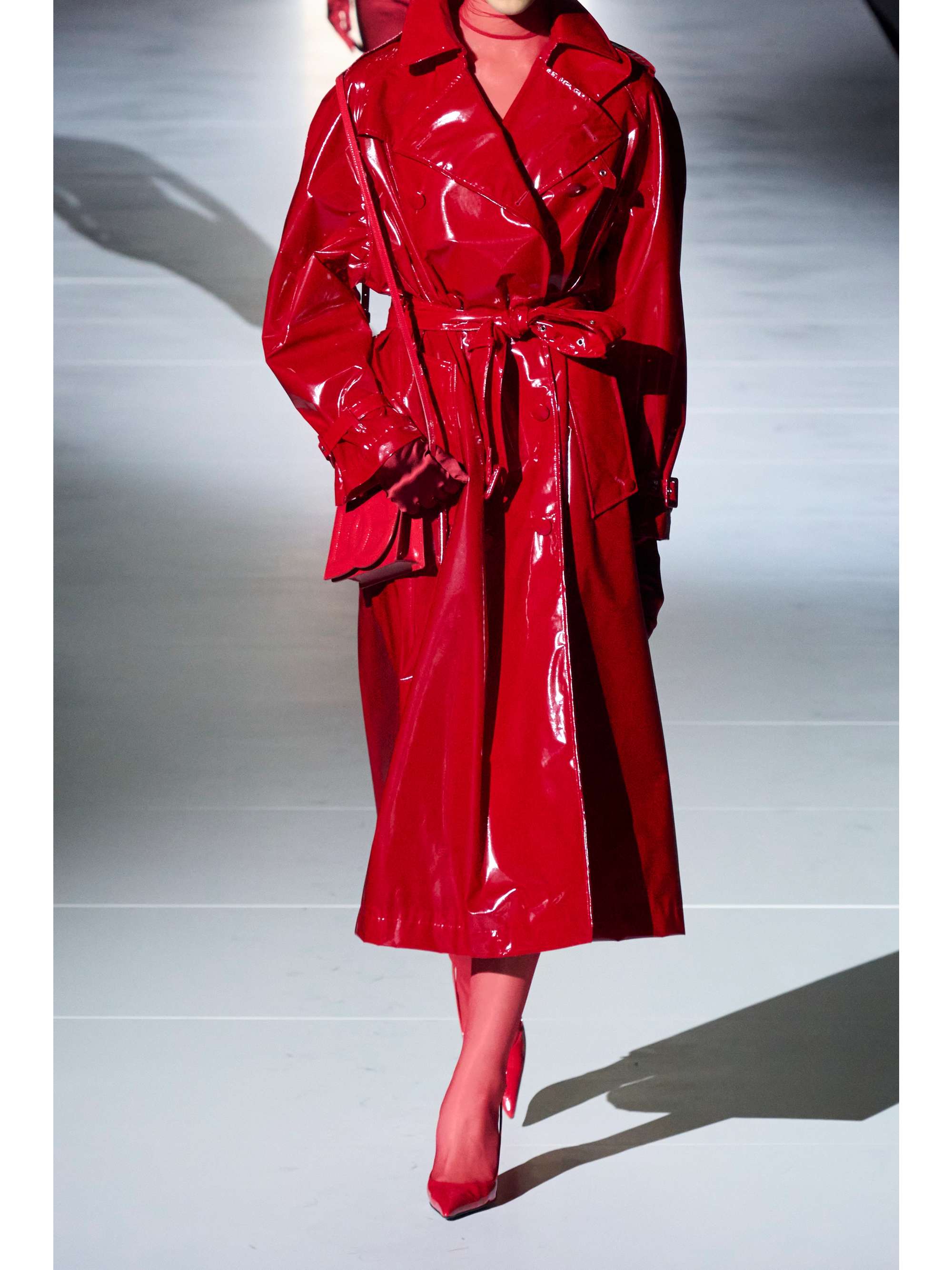 Double-breasted patent faux leather coat view