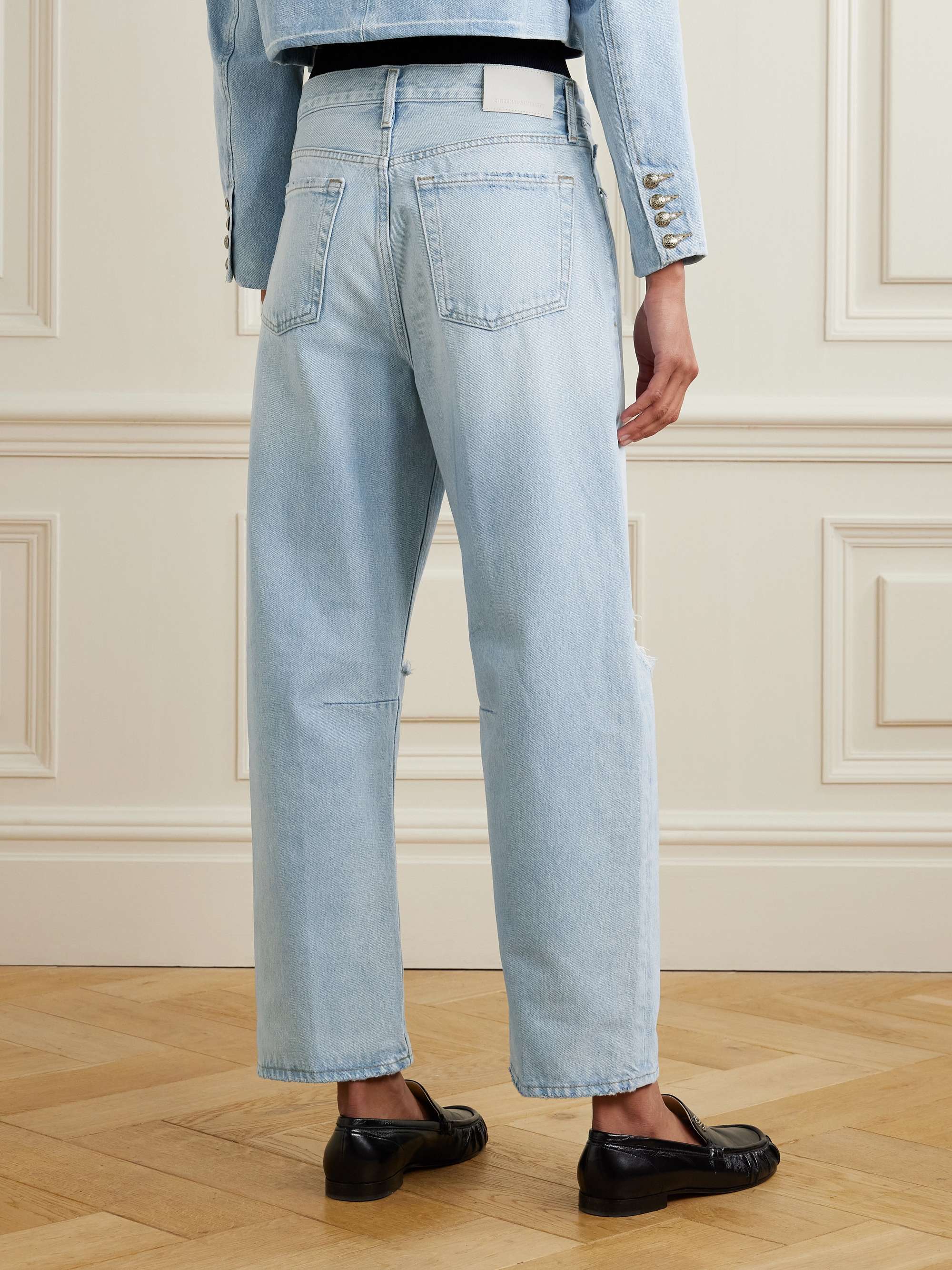 Miro distressed mid-rise barrel-leg jeans view