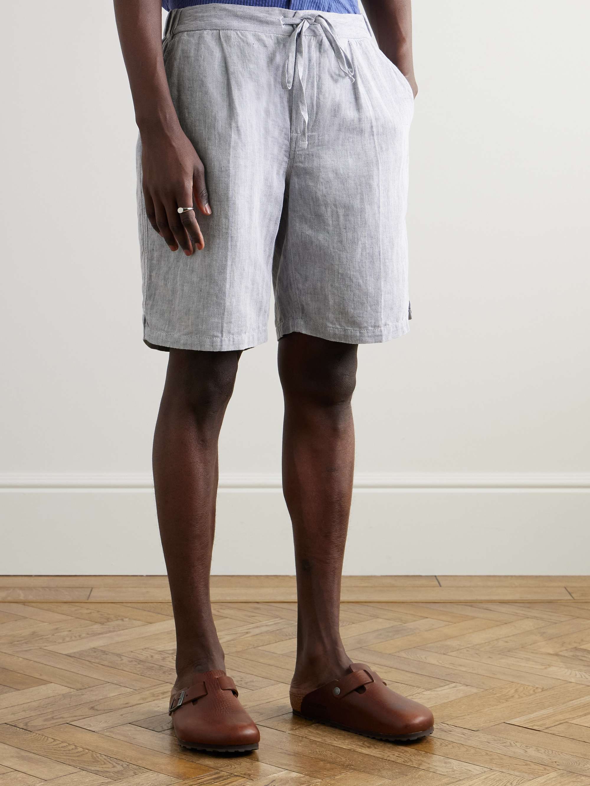Rui Wide-Leg Herringbone Cotton and Linen-Blend Drawstring Shorts view