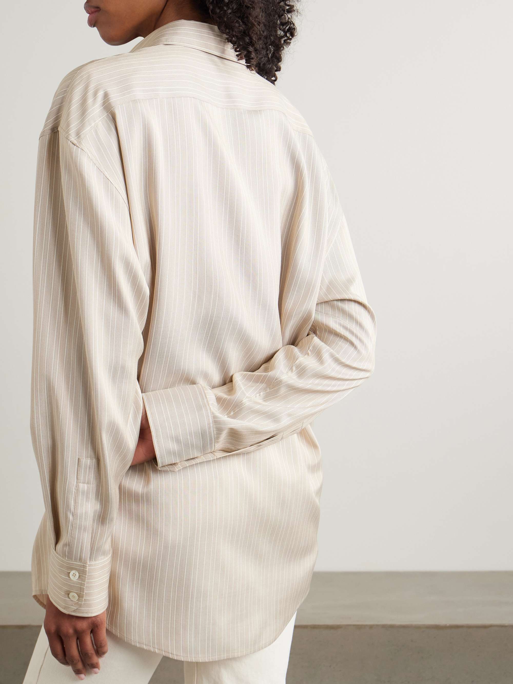 Embroidered striped silk shirt view