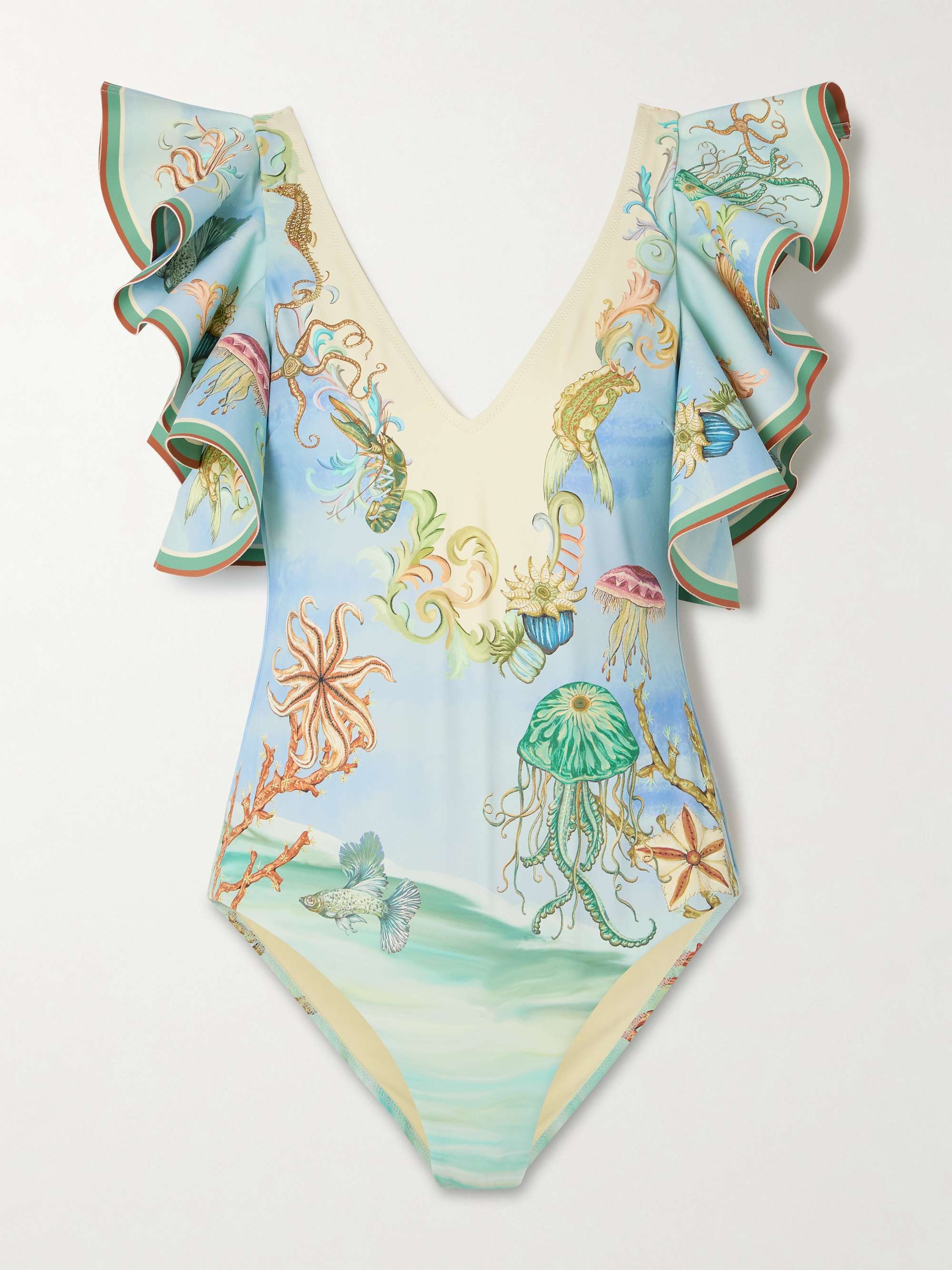 Emerald Cove ruffled printed recycled swimsuit view