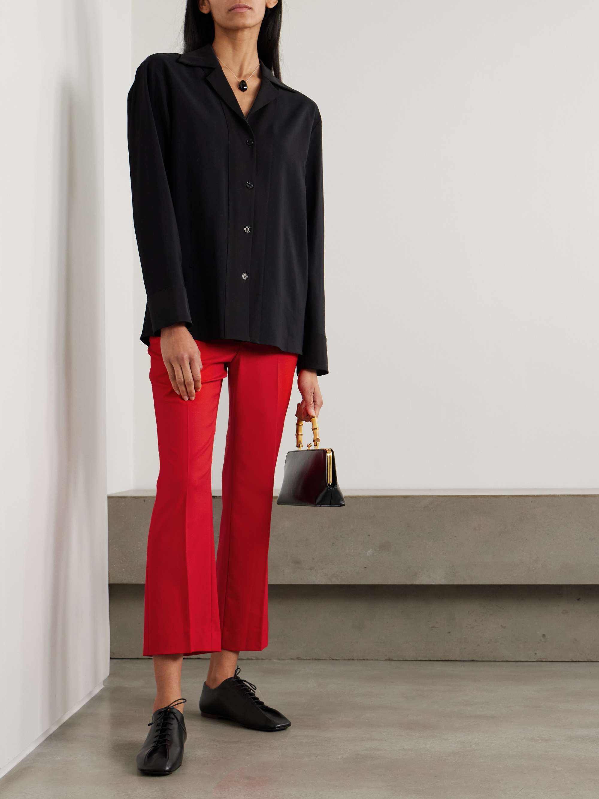 Cropped wool-blend crepe flared pants view