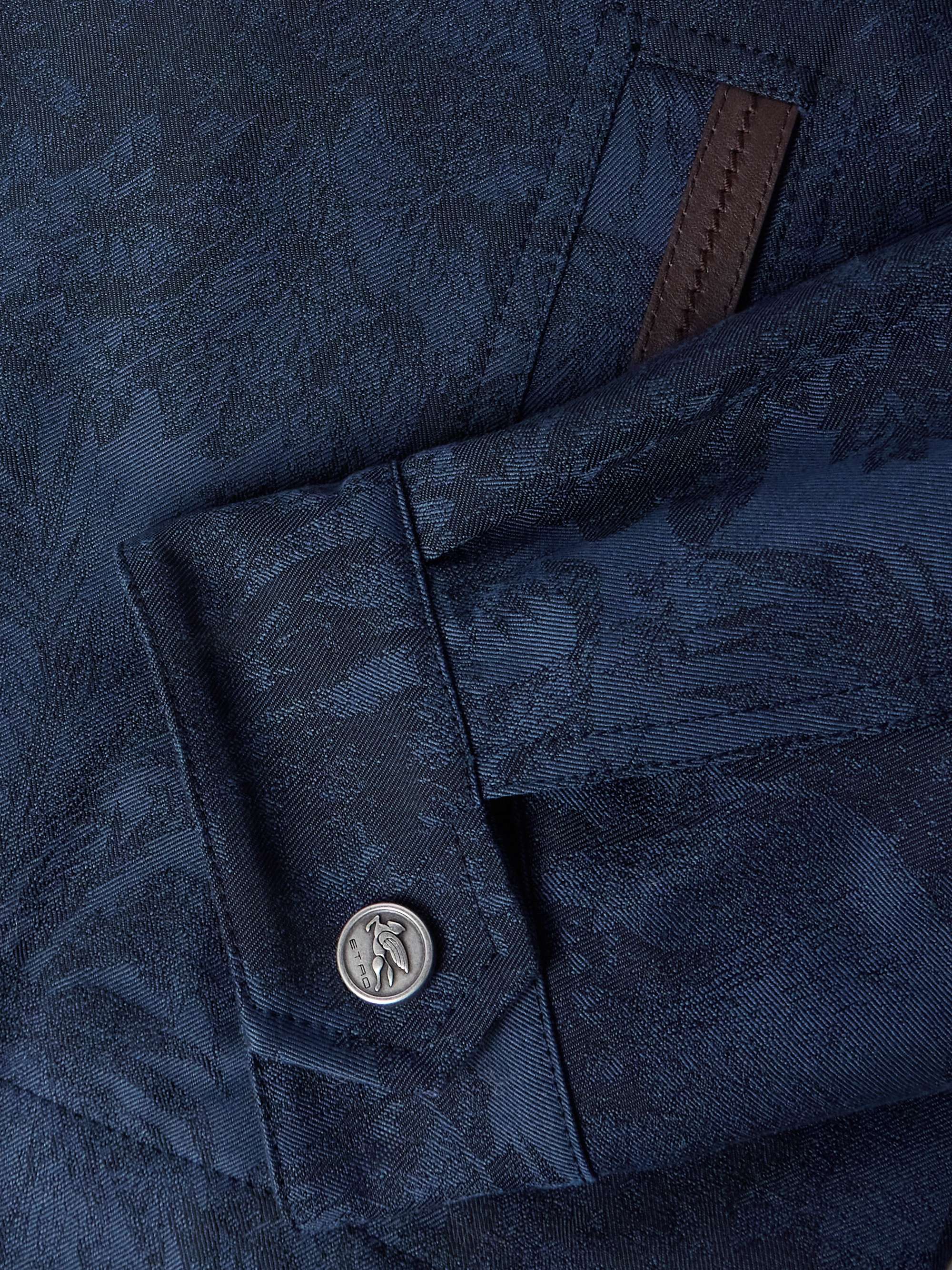 Leather-Trimmed Cotton and Wool-Blend Jacquard Bomber Jacket view