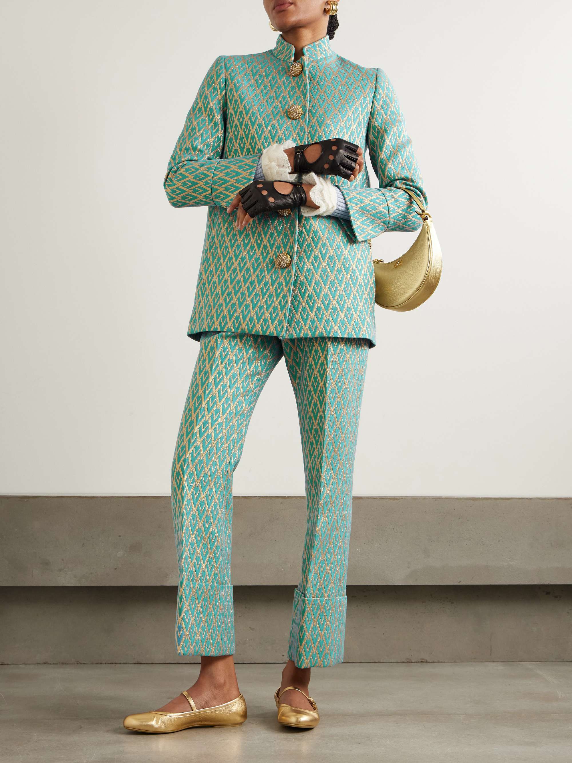 Crystal-embellished metallic wool-blend jacquard jacket view