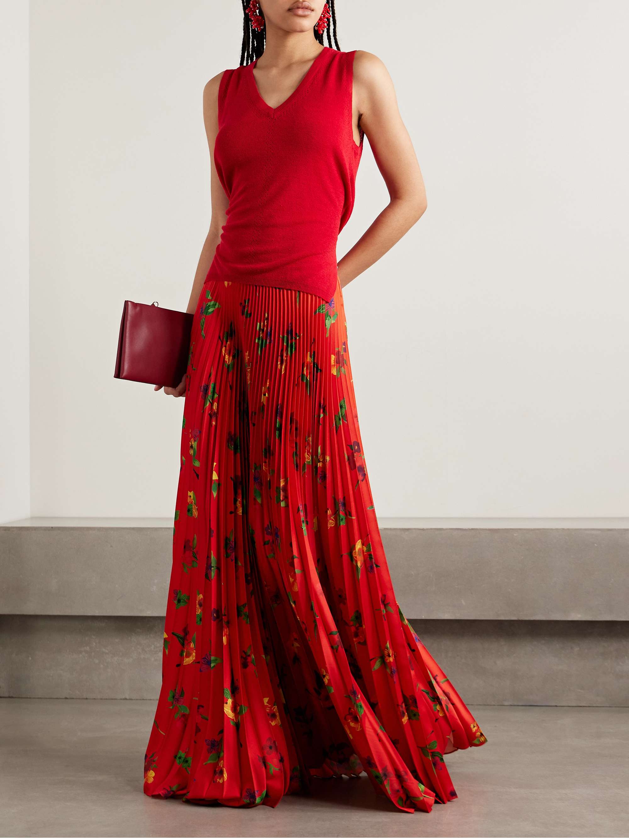 Sunray pleated floral-print satin maxi skirt view