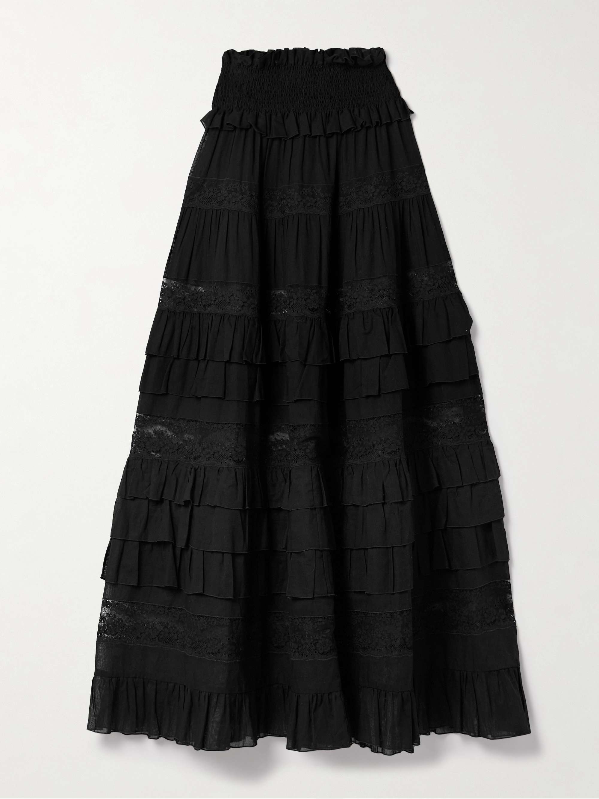Tina tiered ruffled lace-trimmed cotton-voile maxi skirt view