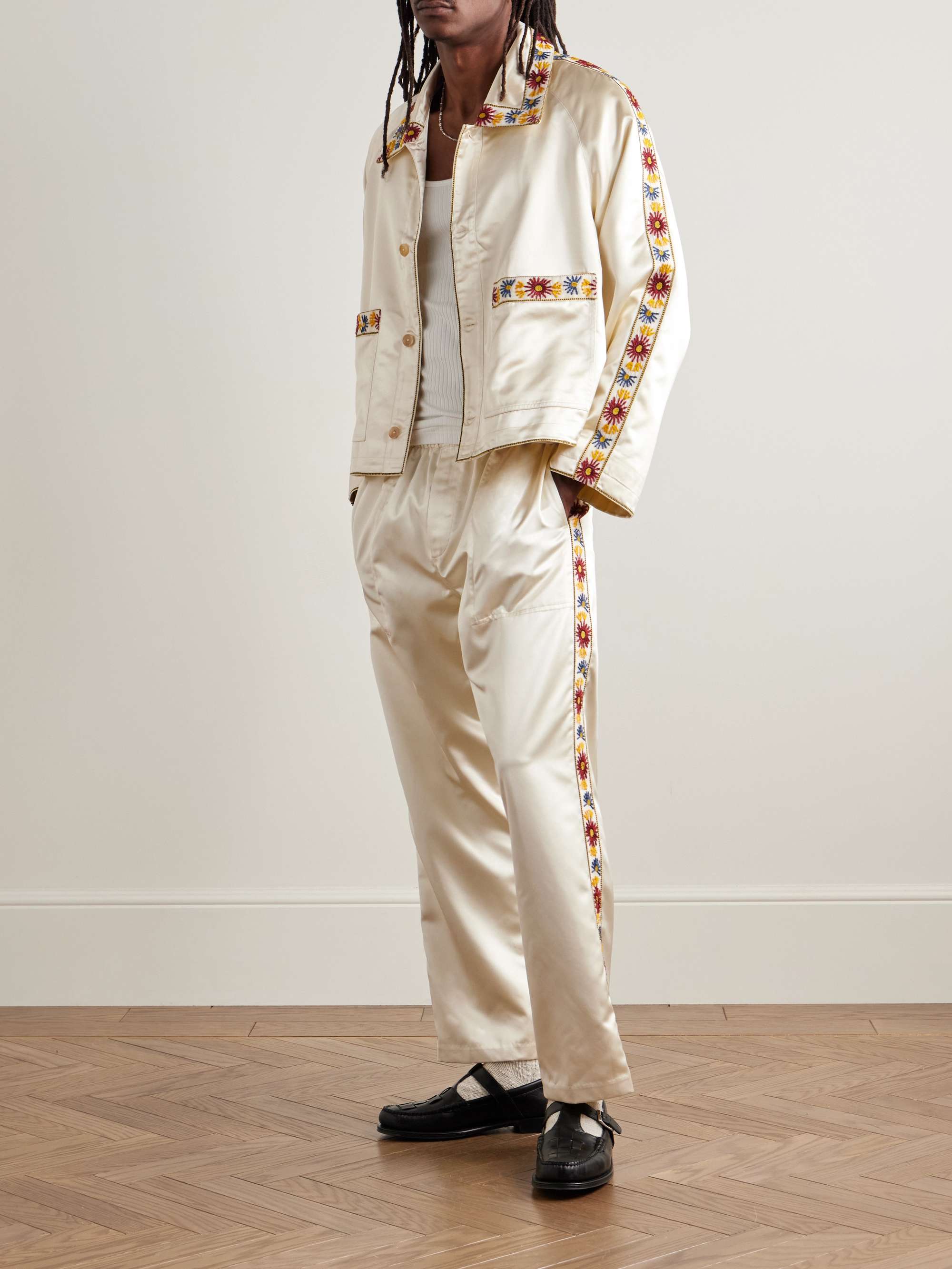 Candyfloss Embroidered Voile-Trimmed Satin Track Jacket view