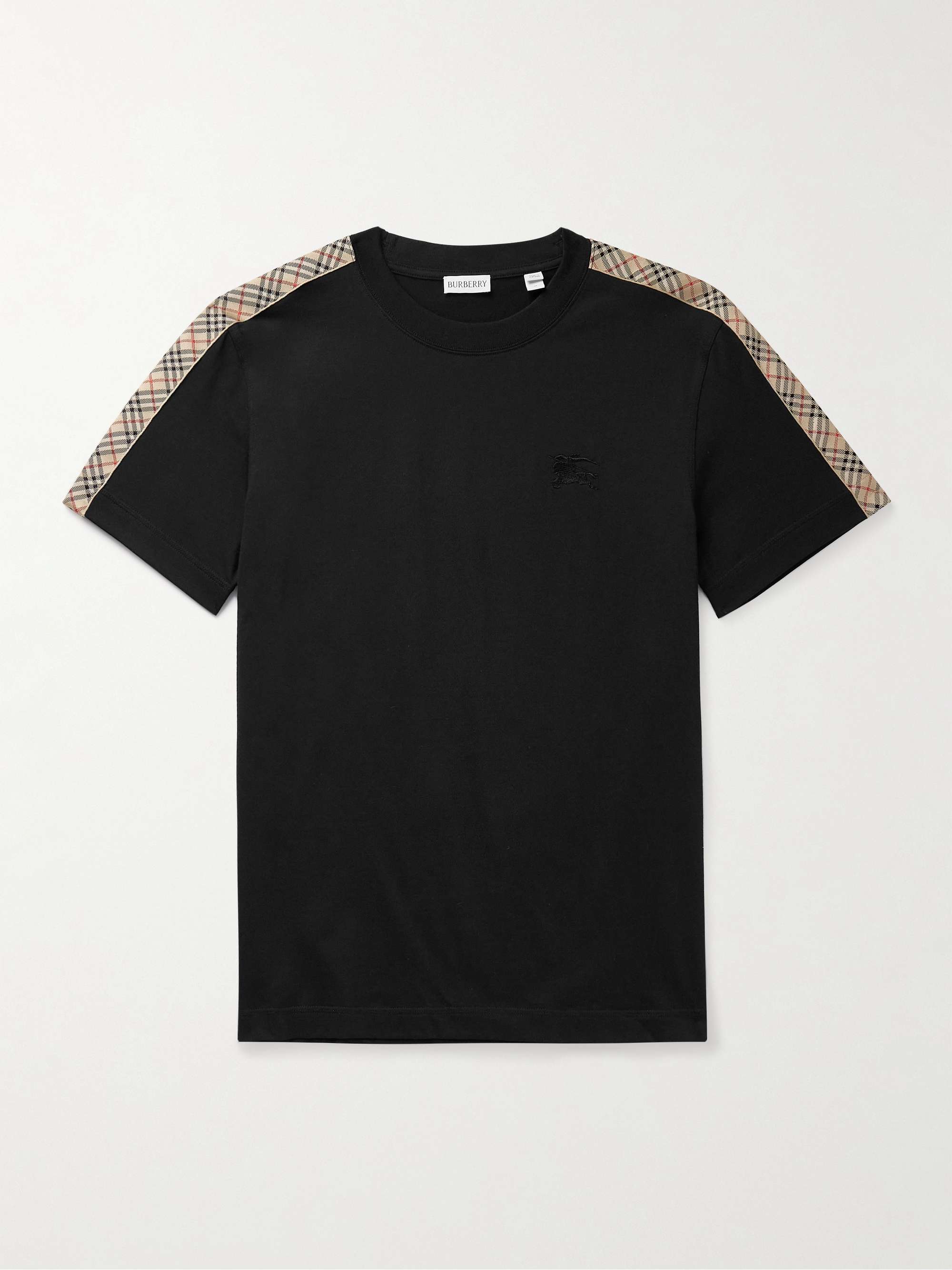 Logo-Embroidered Checked Jacquard-Trimmed Cotton-Jersey T-Shirt view