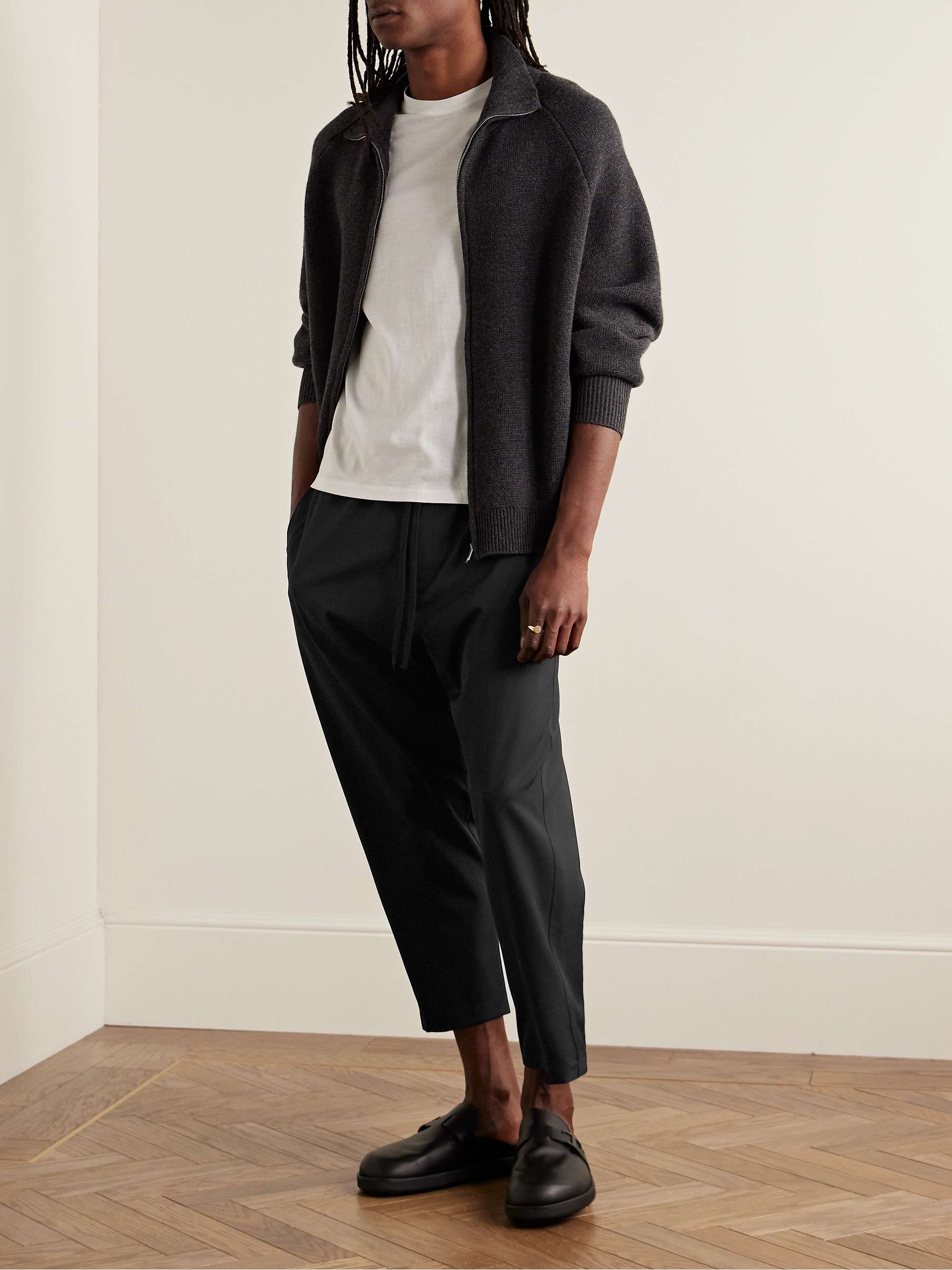 Walker Tapered Cropped Virgin Wool Drawstring Trousers view