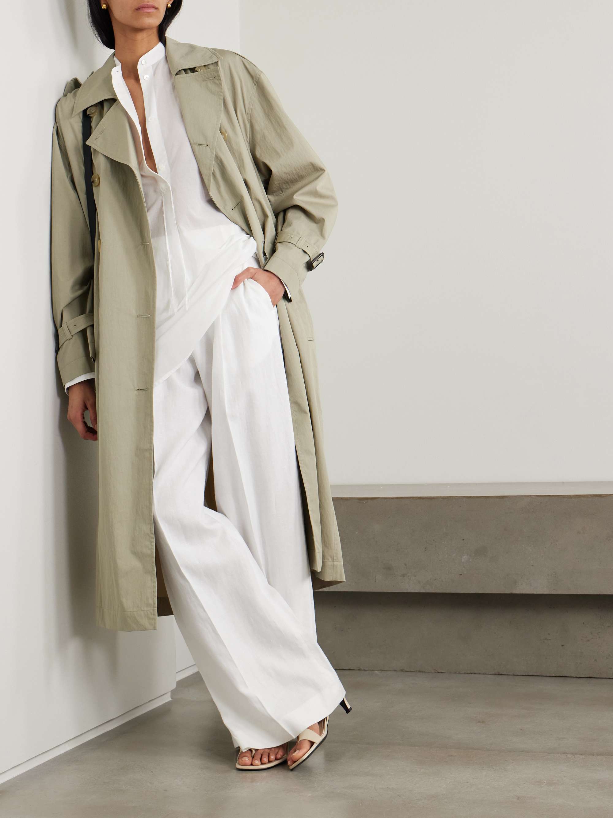 Belted organic cotton-blend trench coat view