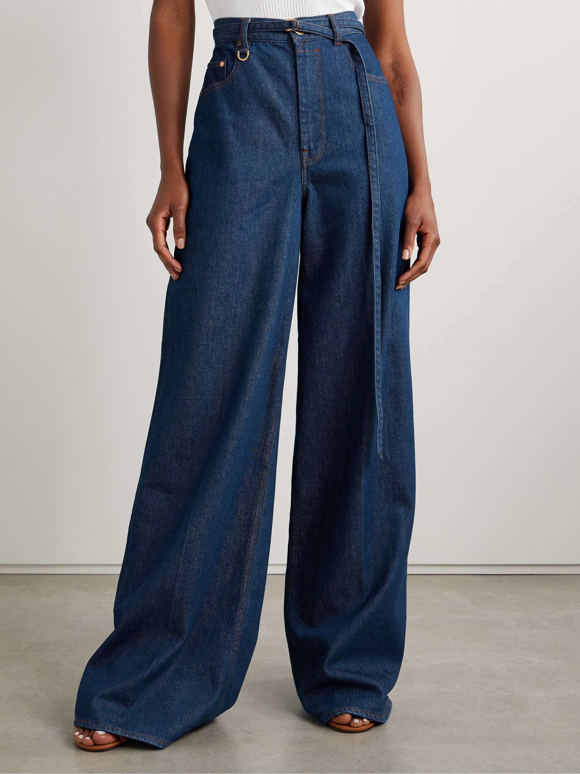 Illuminate belted high-rise wide-leg jeans view