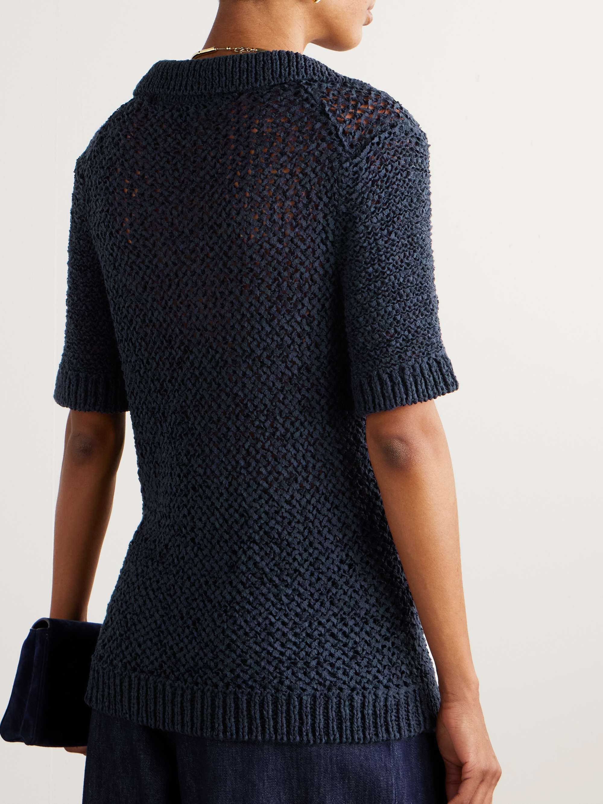 Open-knit organic cotton-blend polo shirt view