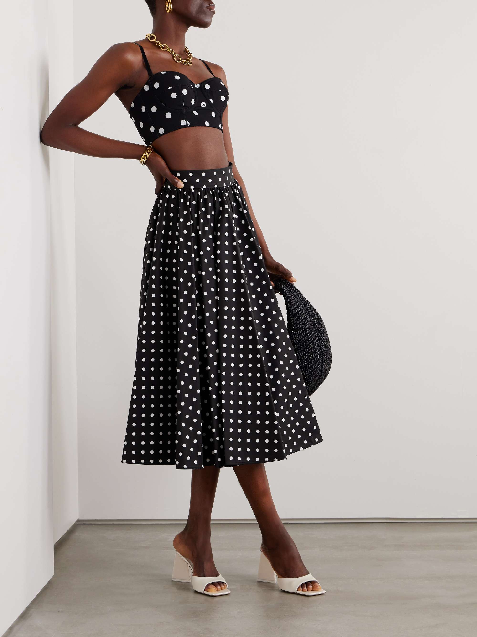 Printed polka-dot mesh bustier top view