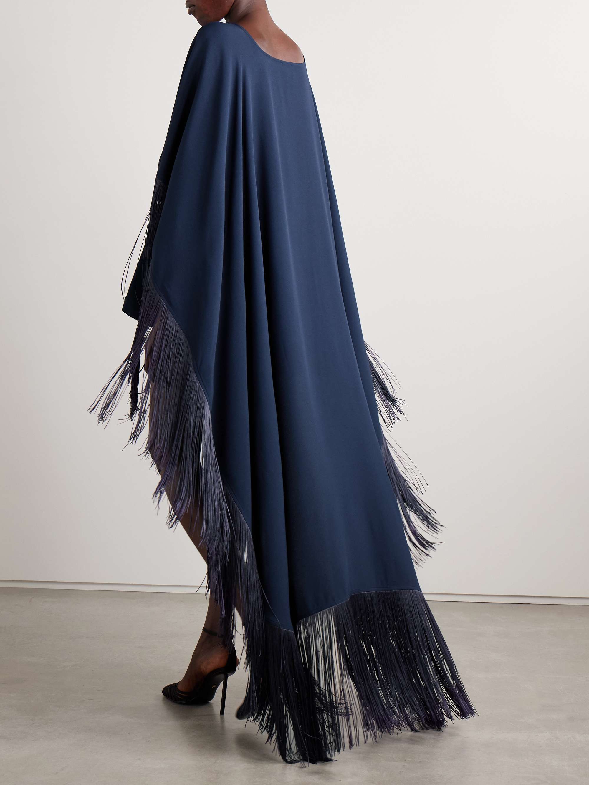 1970 cape-effect fringed crepe mini dress view