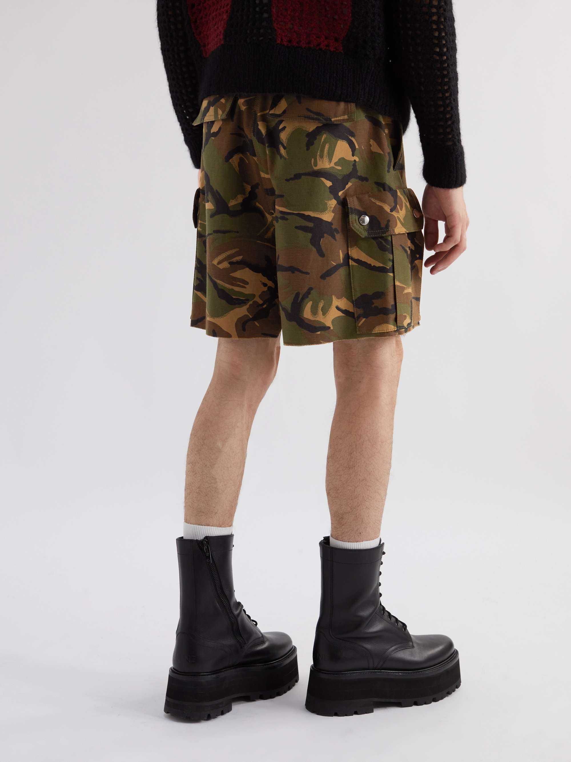 Wide-Leg Camouflage-Print Cotton Cargo Shorts view