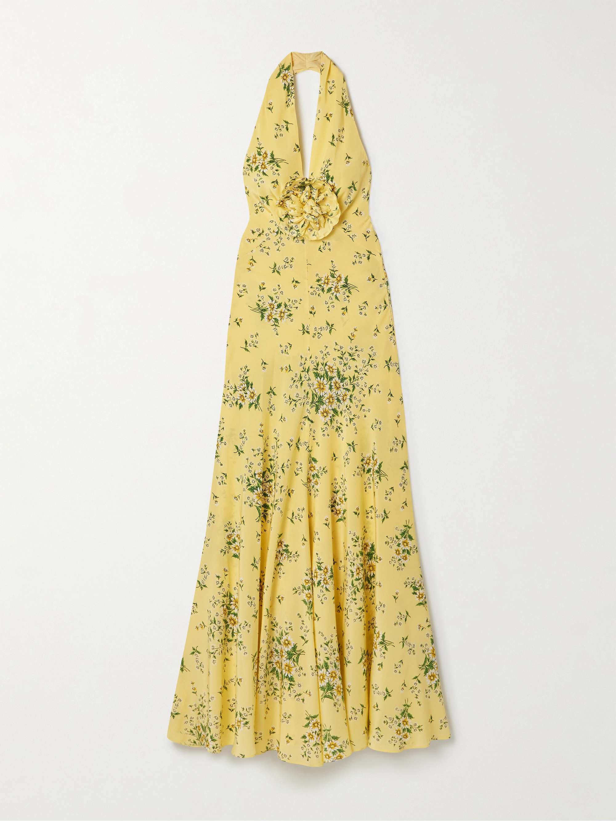 Appliquéd floral-print silk crepe de chine halterneck gown view