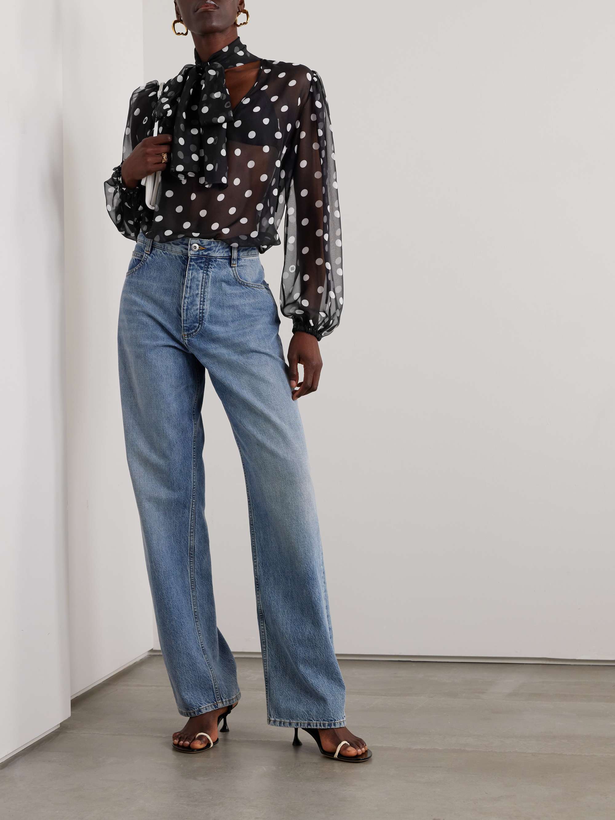 Pussy-bow polka-dot silk-chiffon blouse view