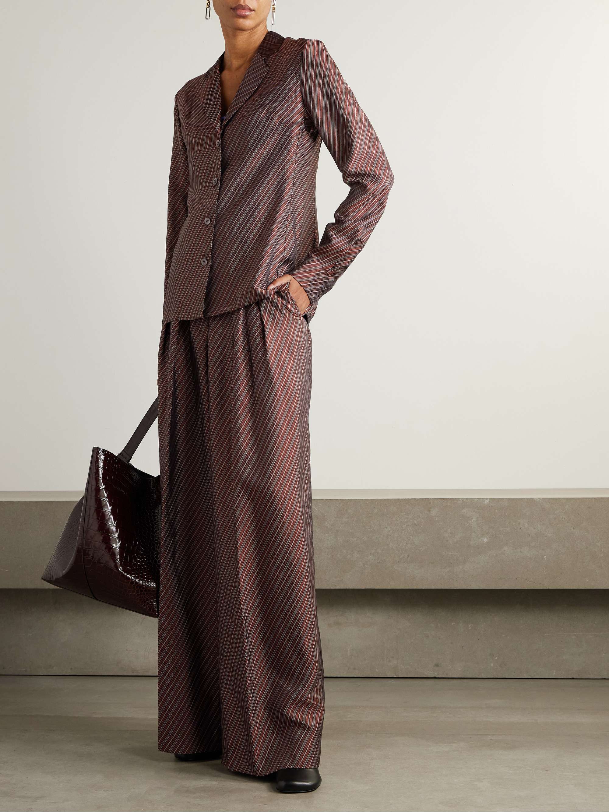 Pleated striped jacquard wide-leg pants view