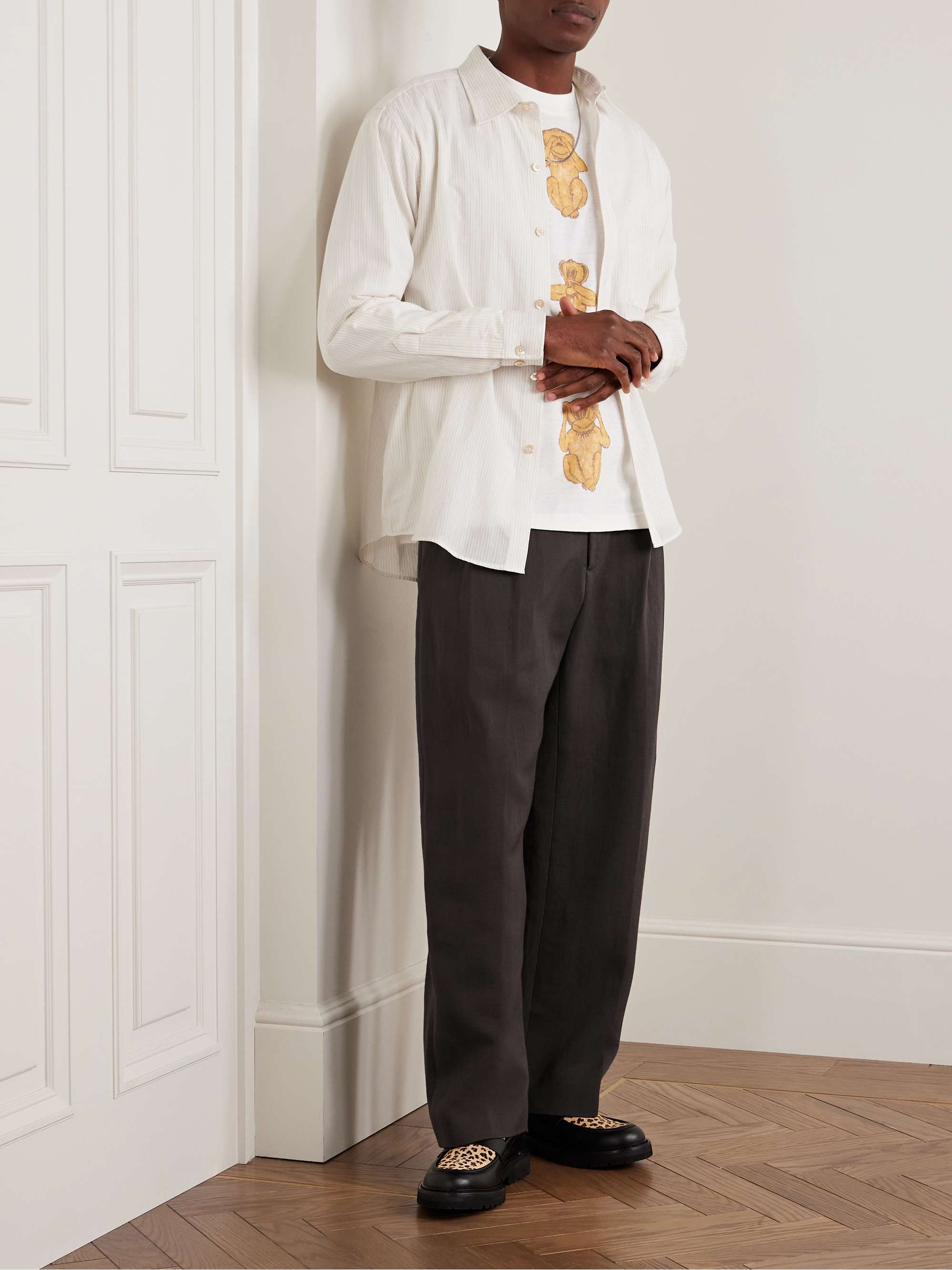 Wide-Leg Pleated Slub Linen and Wool-Blend Trousers view