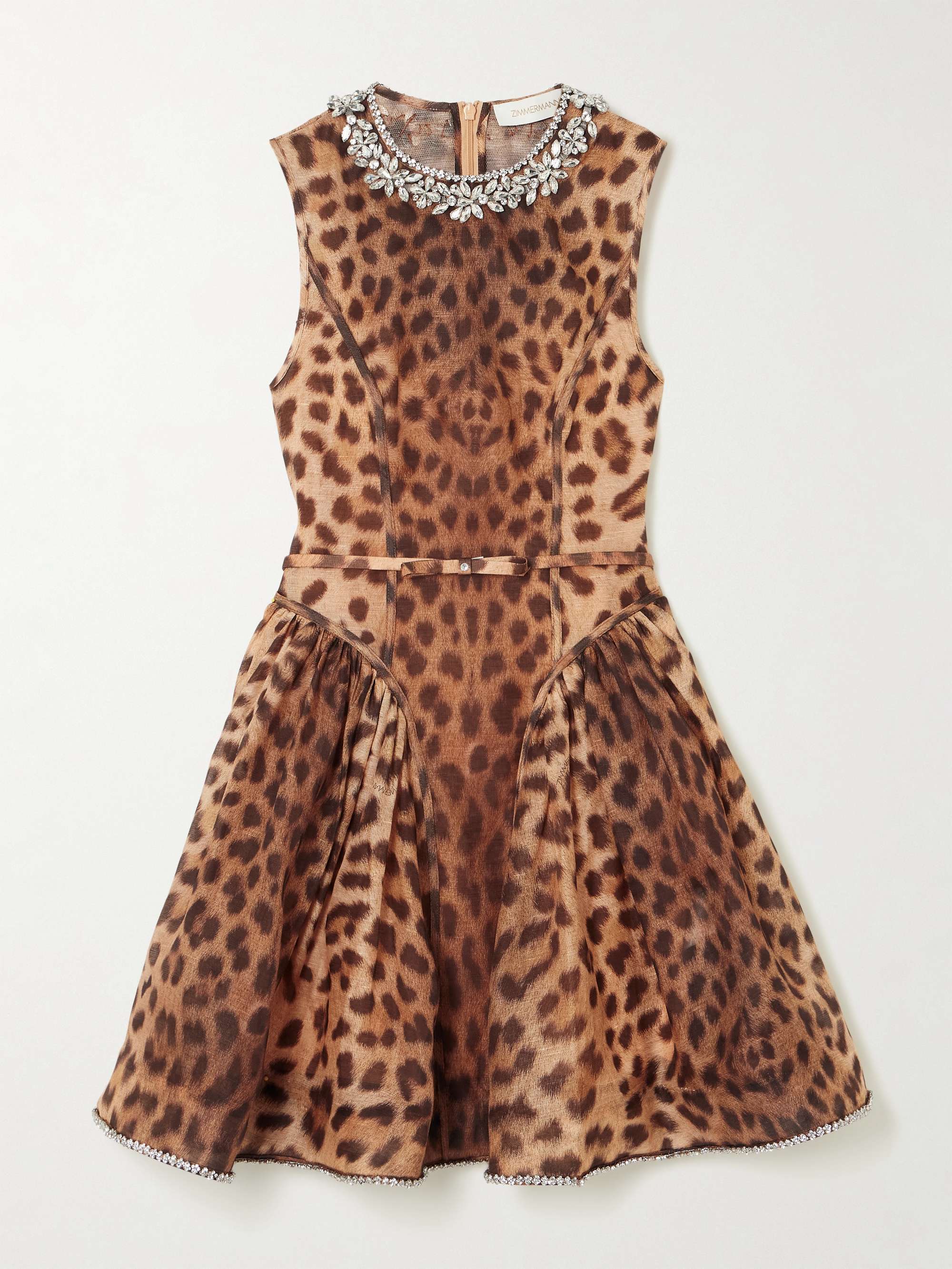 Crush crystal-embellished paneled leopard-print linen and silk-blend mini dress view