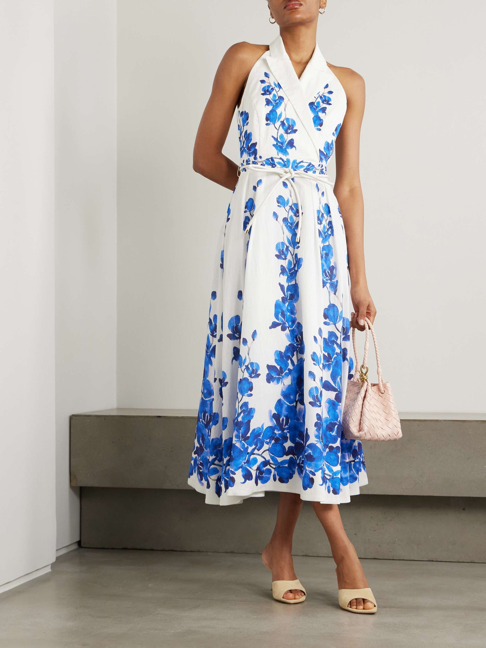 Orchid Blues belted floral-print voile halterneck midi dress view
