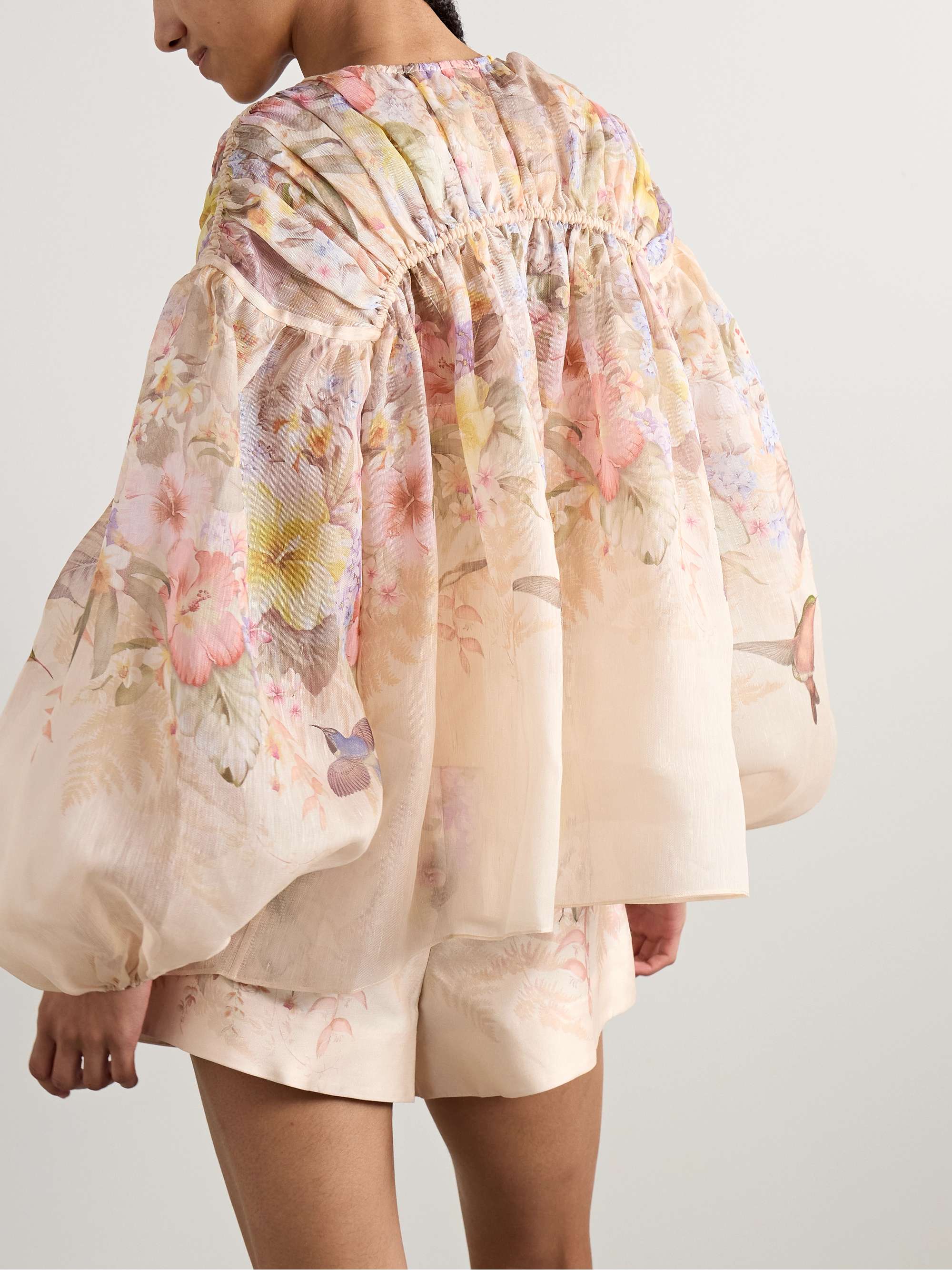 Illuminate pleated floral-print linen and silk-blend blouse view