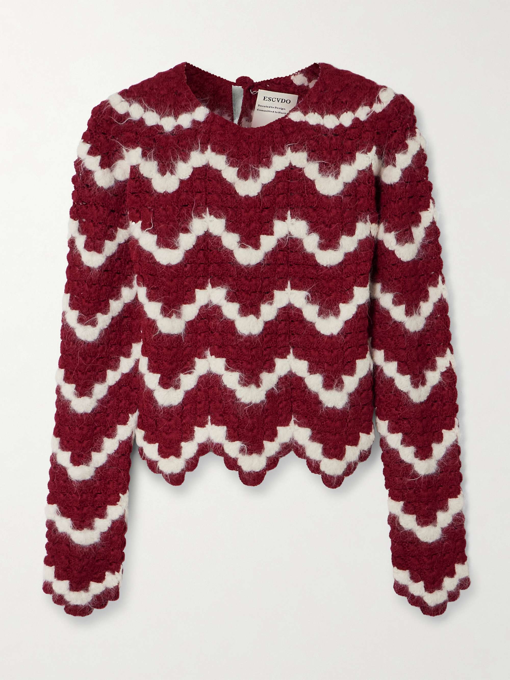 Safi scalloped cropped crocheted alpaca top view