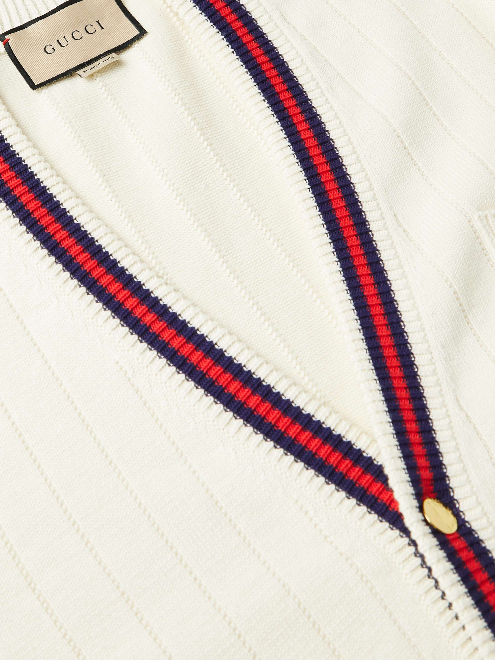 Logo-Appliquéd Striped Ribbed Cotton Cardigan view