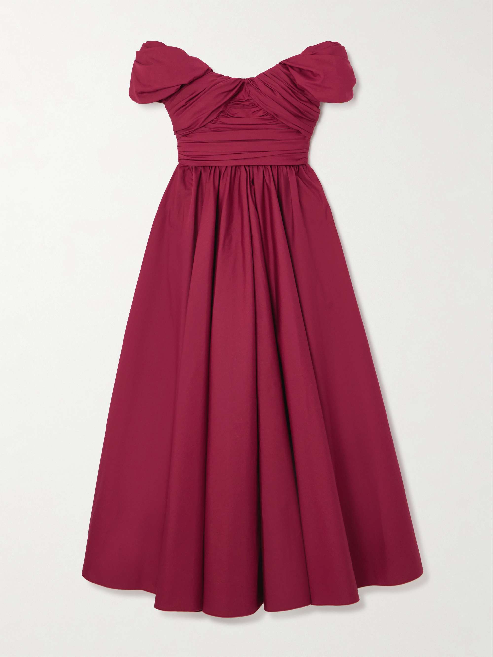 Off-the-shoulder gathered cotton-poplin midi dress view