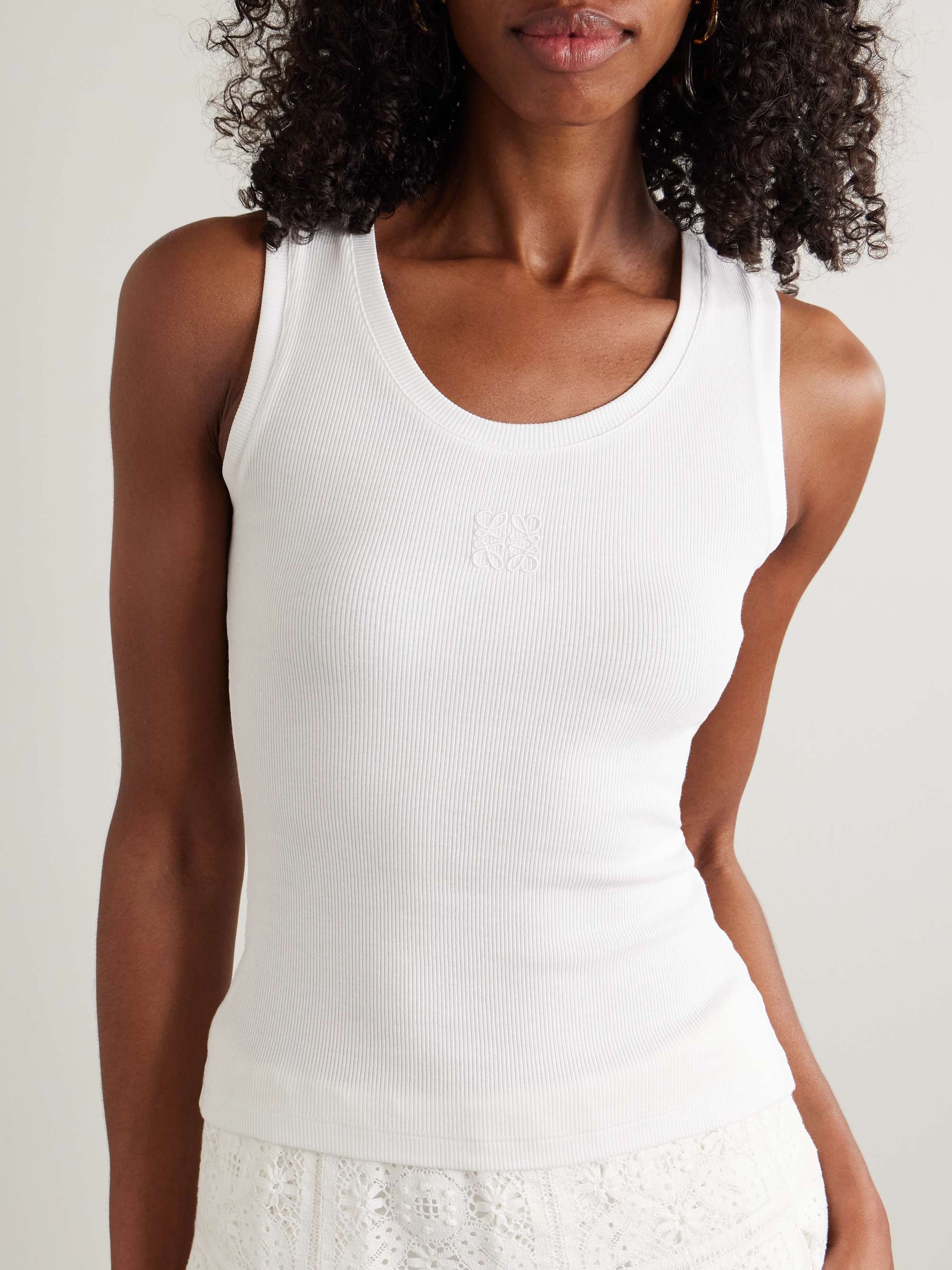 + Paula's Ibiza cutout corded lace-trimmed ribbed stretch cotton-jersey tank view