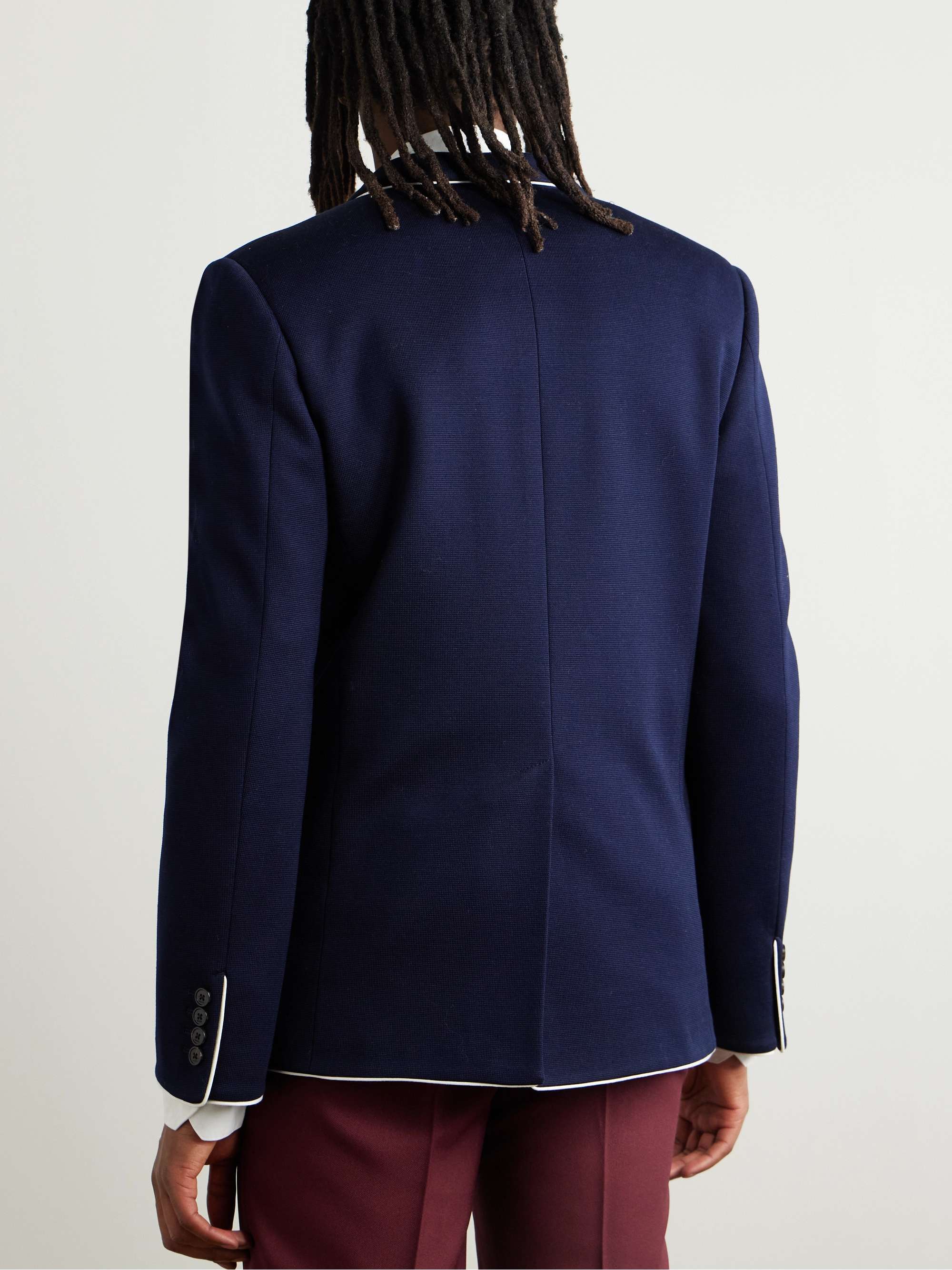 Slim-Fit Logo-Embroidered Textured-Cotton Blazer view