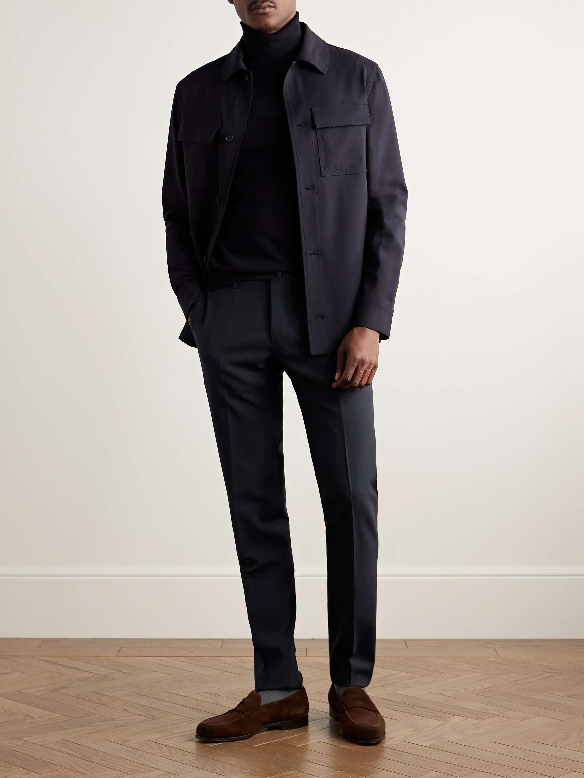 Slim-Fit Tapered Virgin Wool-Blend Trousers view